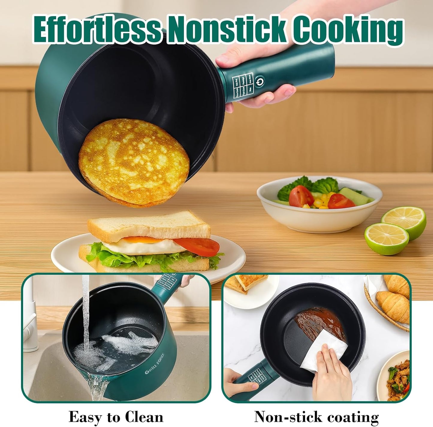 Hot Pot Electric with Steamer,6 Smart Modes, 1.8L Ramen Cooker, Portable Cooker, Non-Stick Frying Pan, Sauté Pan, Electric Pot for Pasta, Egg, Steak, BPA Free, College Dorm Room Essential