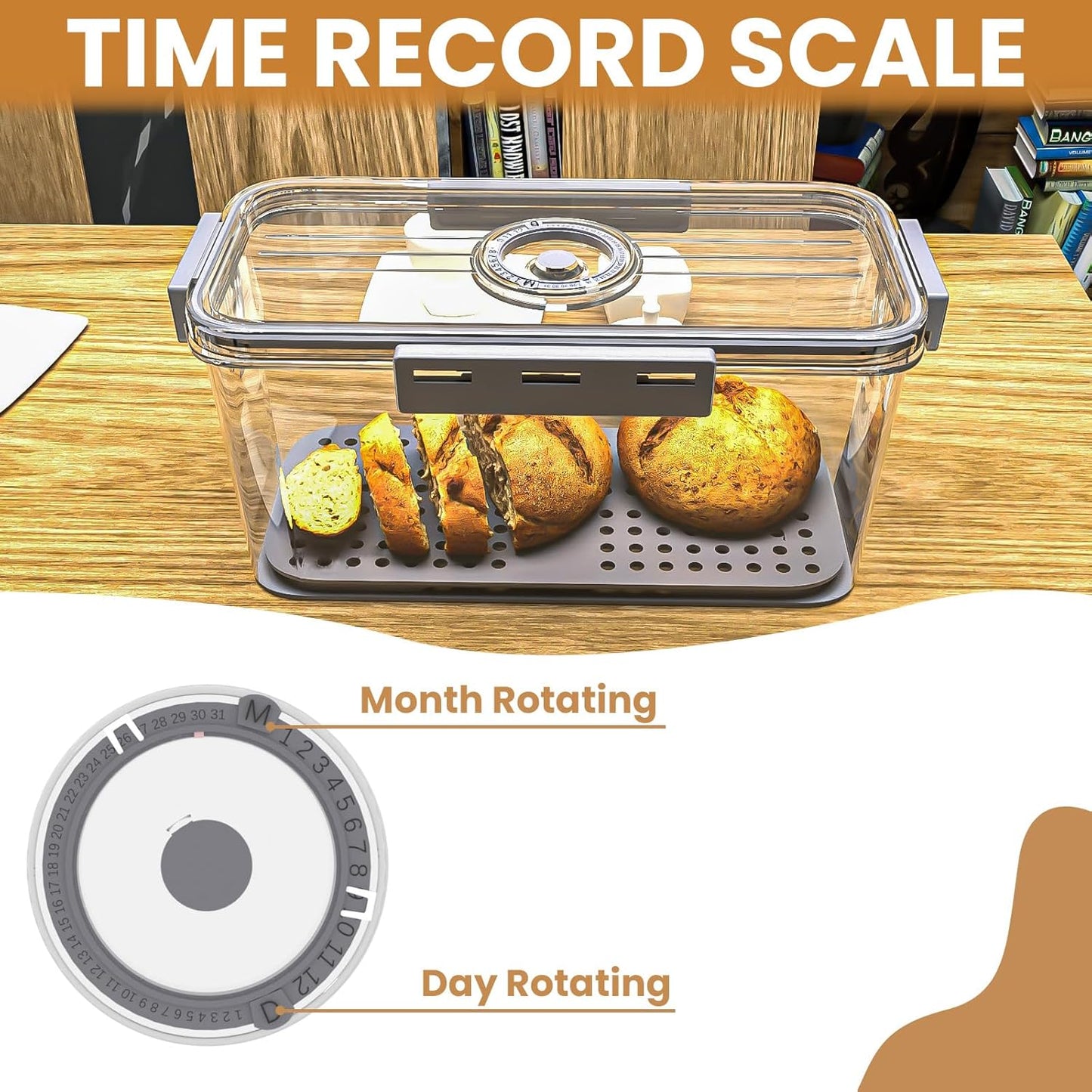 Bread Box and Slicer, Breads Slicer for Homemade Breads, Large Bread Box Airtight with Lid and Time Recording Function, Bread Container for Homemade Bread, Cookies, Bagel, Donut and Toast(grey)