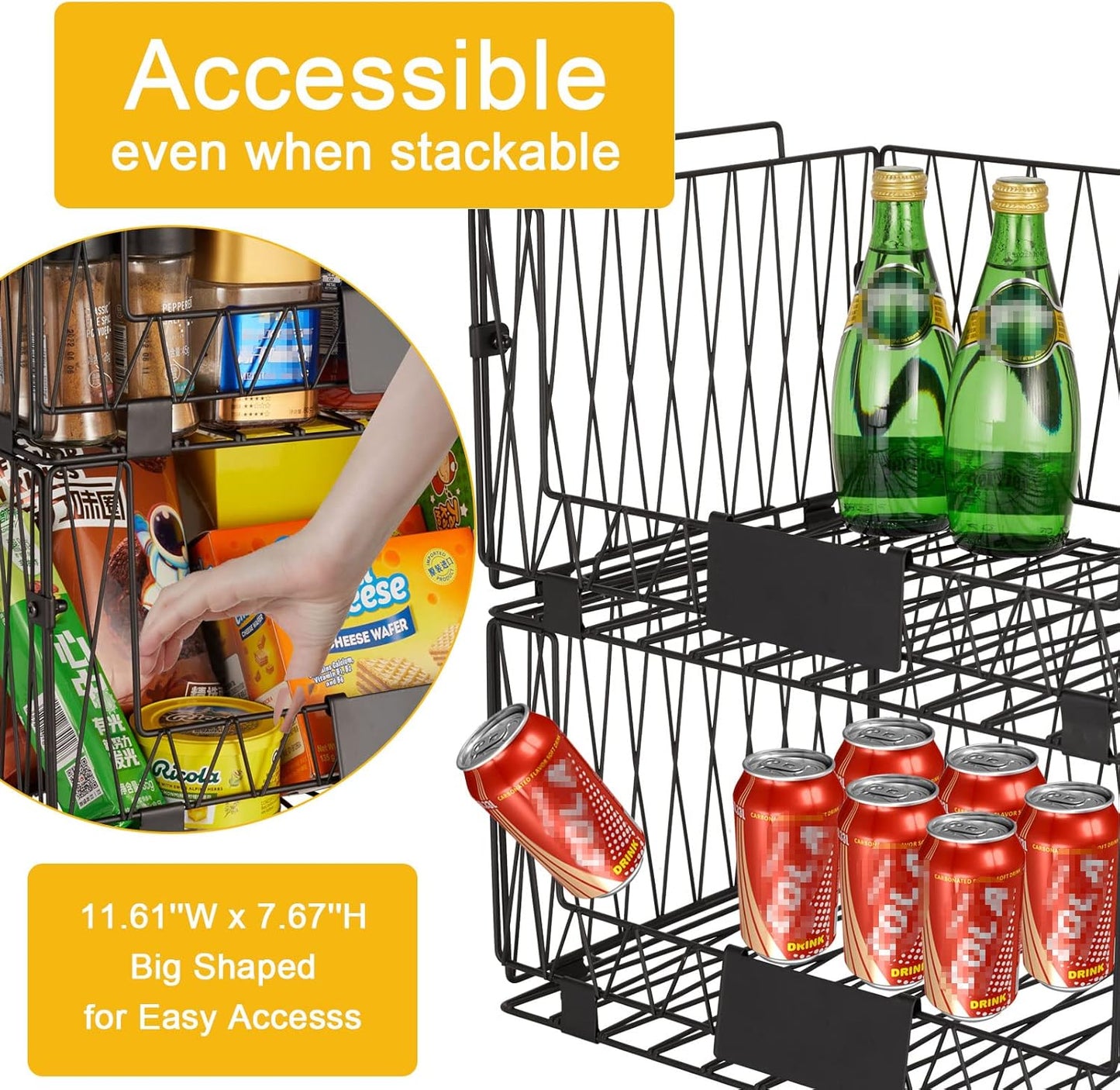 2 PACKS XXL Kitchen Organization and Storage Pantry Baskets, Fruit & Vegetable Basket for Kitchen Cabinet, Stackable Wire Metal Baskets for Snack Chips Onion Potato Cans