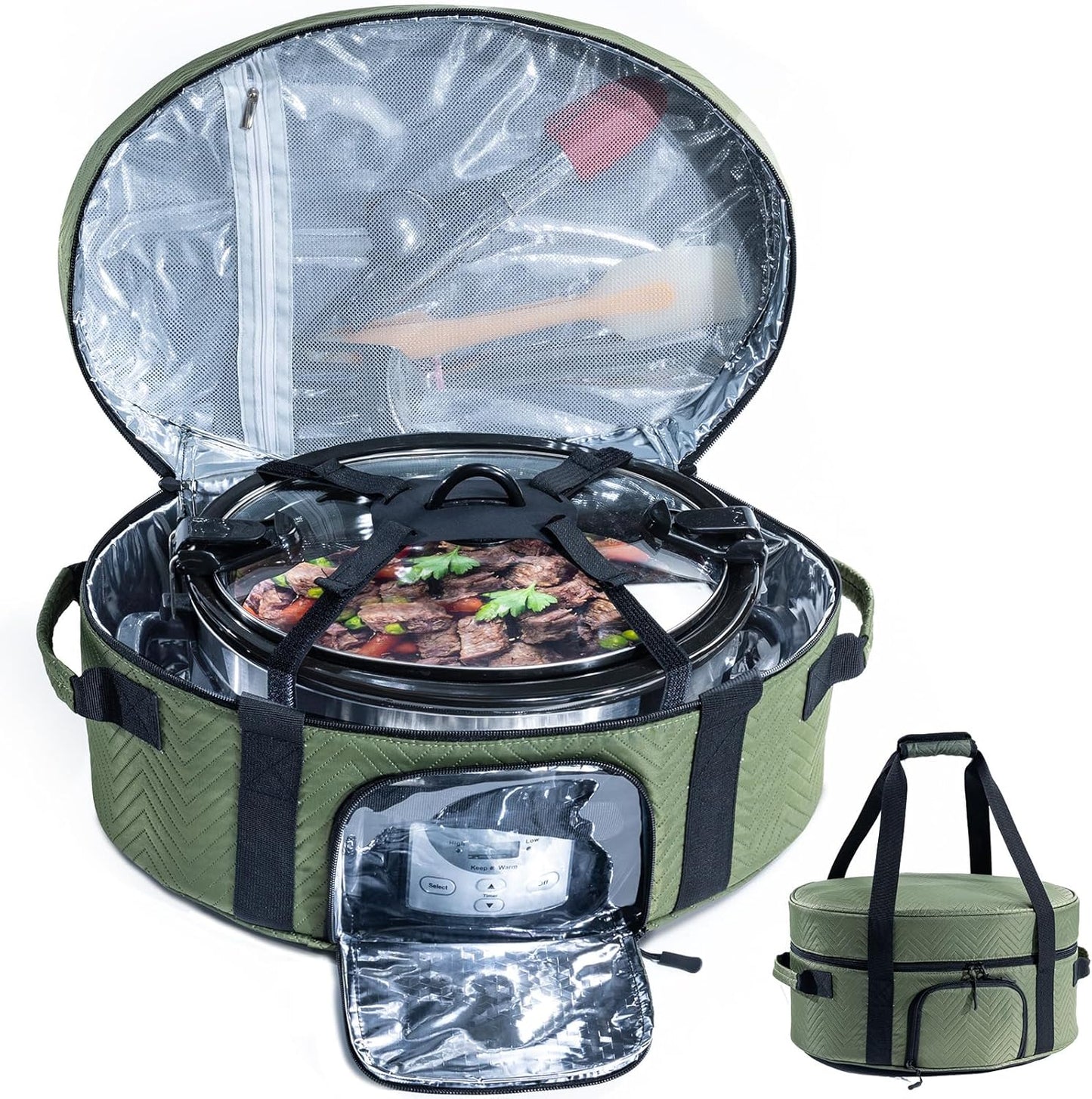 Insulated Slow Cooker Carrying Bag for 6-8 Quart CrockPot and Hamilton Beach Slow Cooker with See-thought Window, Portable Carrier Case with Adjustable Band and Accessory Pocket