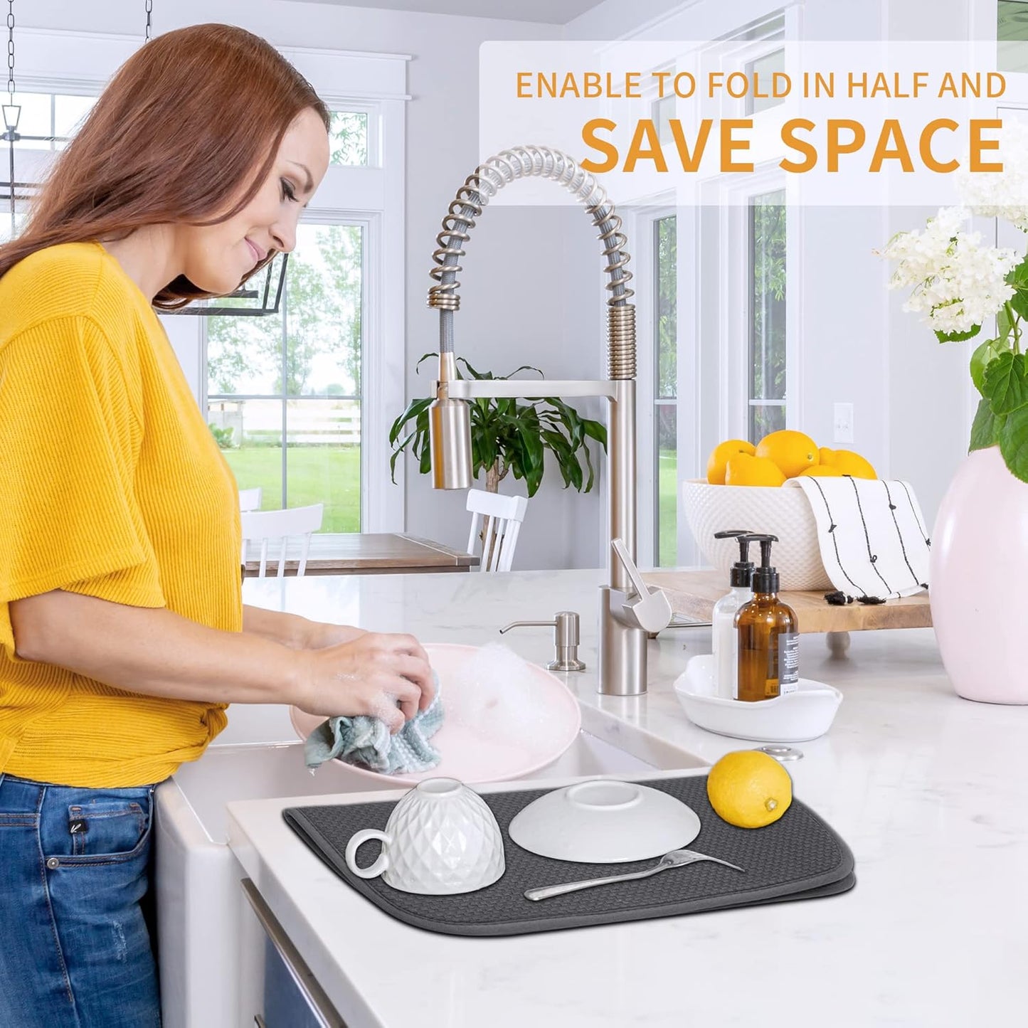 2 Pack Dish Drying Mat for Kitchen Counter, Absorbent, Microfiber Dishes Drainer Mats, Multiple Usage Dish Drying Pad 14 x17 inches