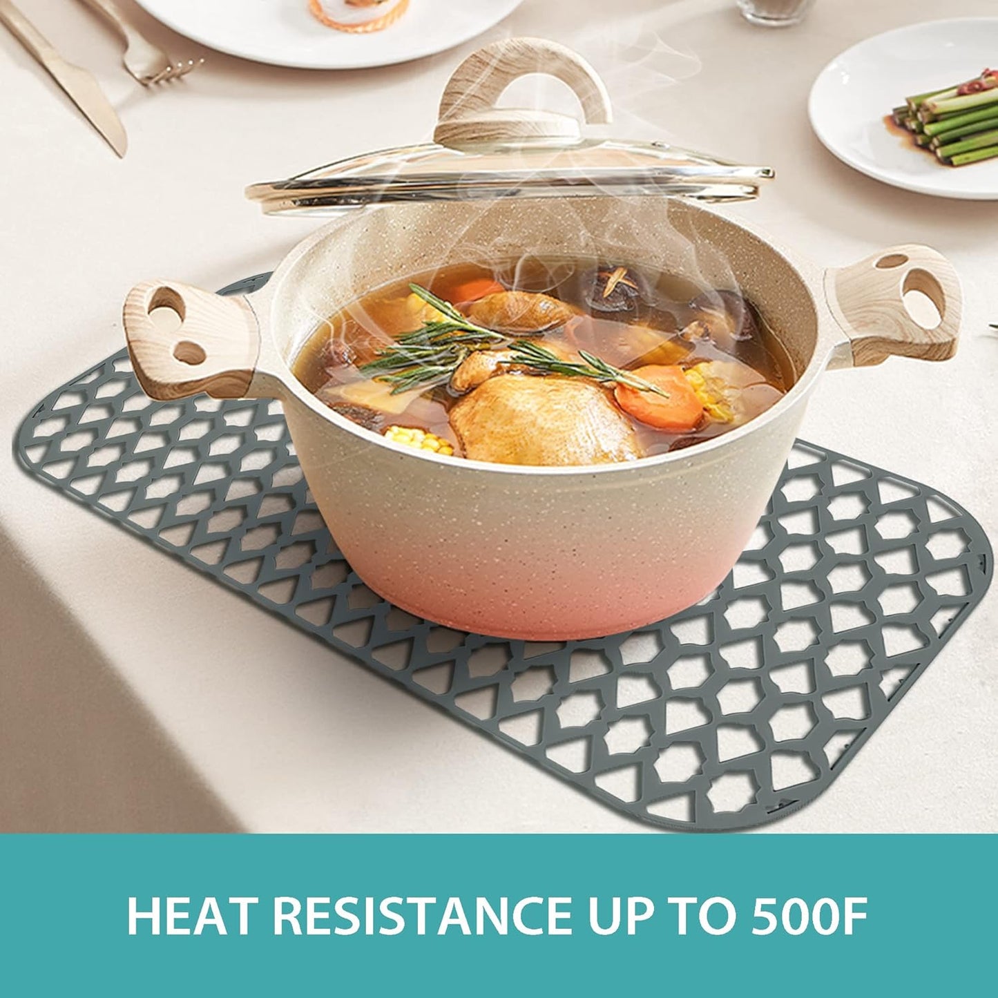 Sink Protectors for Kitchen Sink 13x11 &16x12 &19x14 &21x16 &22x13 &24x13 &26x14 &28x14 &30x16, Large Silicone Sink Mats Grid for Bottom of Farmhouse Sink (28”x14.4”, Rear Drain)