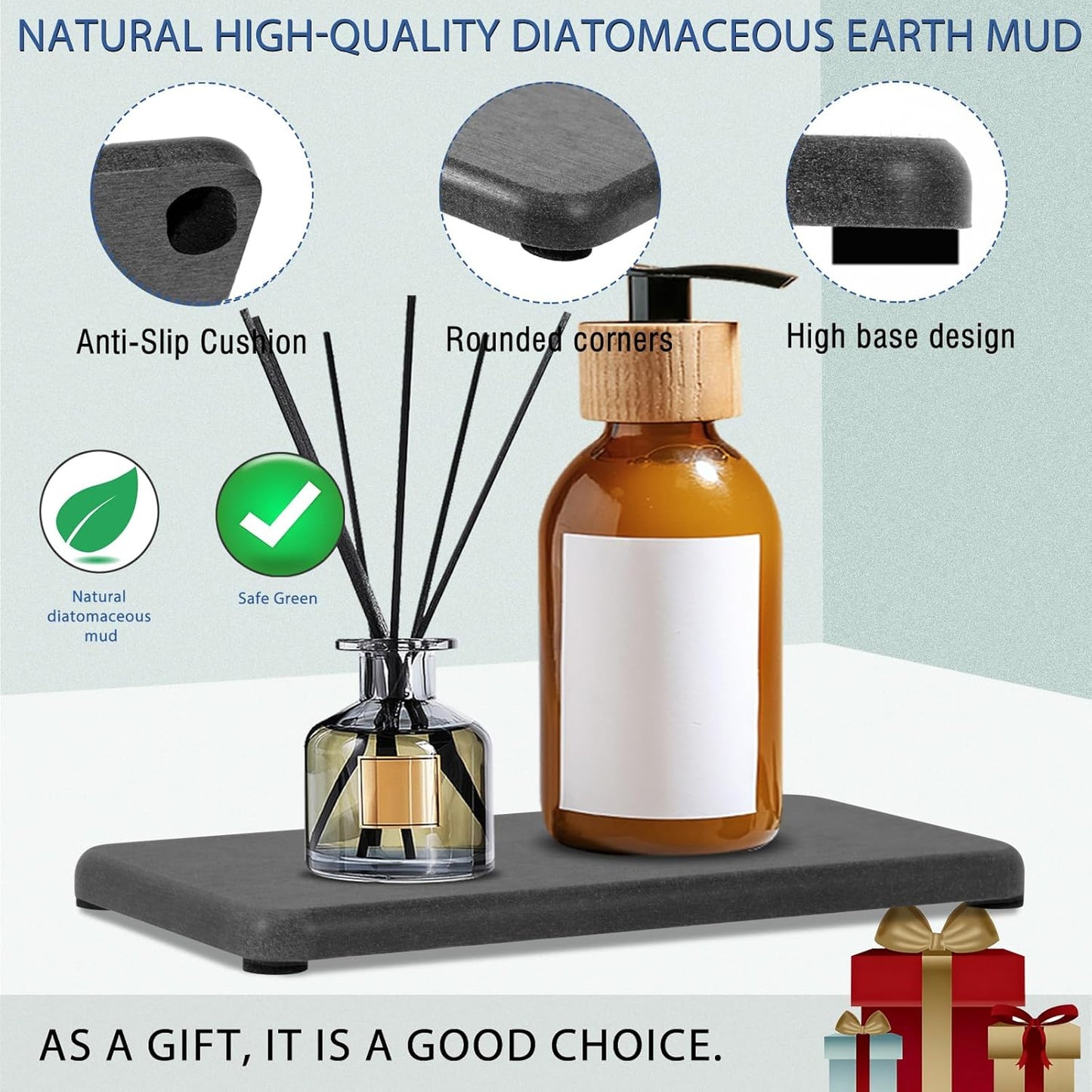 4PCS Water Absorbing Stone Tray, Quick Drying Diatomite Stone Sink Tray, Water Absorbent Diatomite Coasters Used for Hand Soap Dispenser Toothbrush Sponges Holders in Bathroom Counter and Kitchen Sink