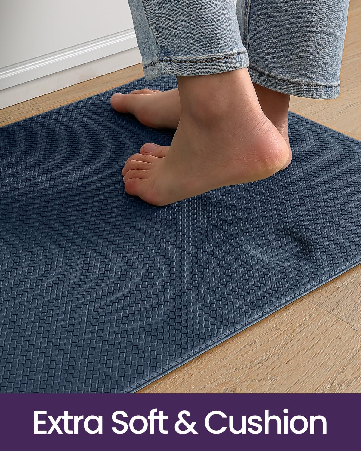 DEXI Kitchen Floor Mats Cushioned Anti Fatigue,17x29+17x59, Standing Runner Rug Waterproof, Comfort Memory Foam Padded for Front Sink Laundry Set of 2, Navy