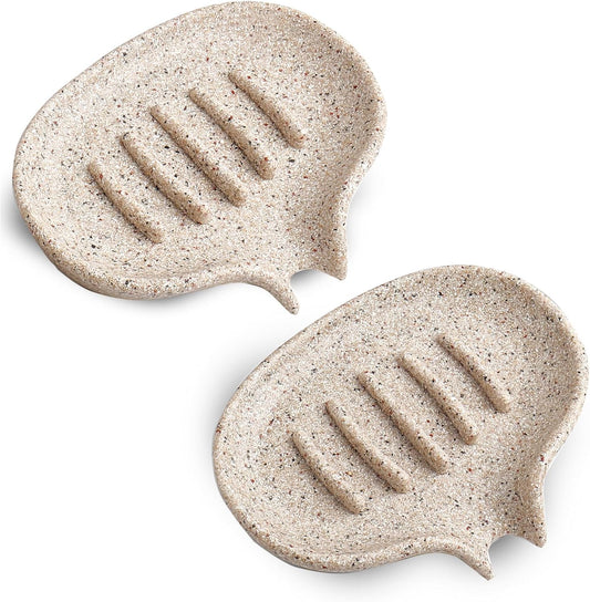 2 Pcs Soap Dish with Drain- Self Draining Bar Soap Holder for Shower, Large Resin Soap Savers Soap Tray Sponge Holder for Kitchen, Bathroom, Bathtub Sink, Linen