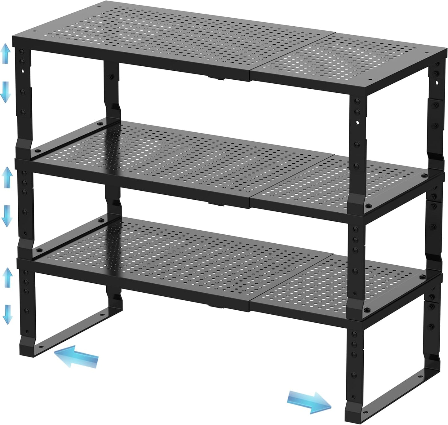 Expandable Spice Rack & Kitchen Cabinet Organizer - Stackable, Adjustable Shelves for Cabinets, Countertops, Cupboards & Pantries(3 Packs/Large/Black)