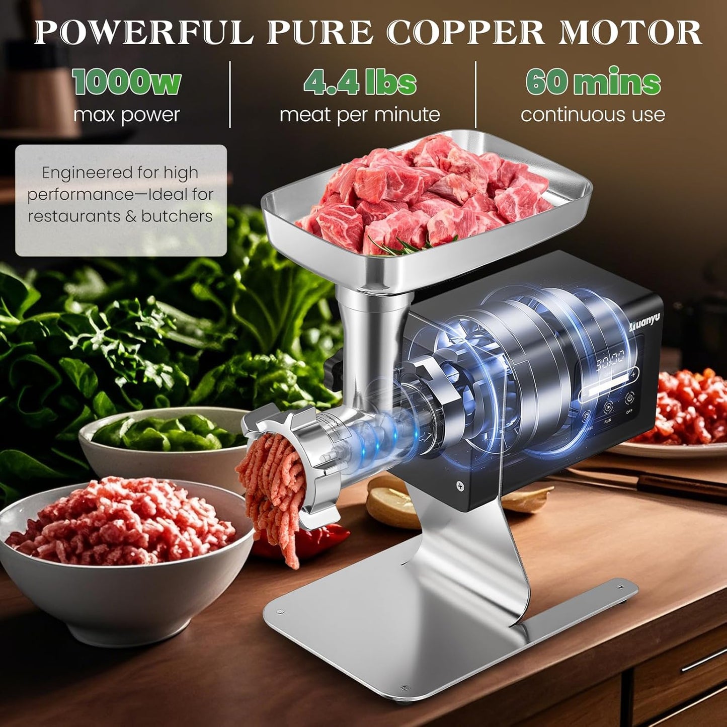 Huanyu Meat Grinder 1.3HP, Commercial Bone Grinding, Heavy Duty Stainless Steel with Touchscreen for Effortless Meat & Bone Processing #12