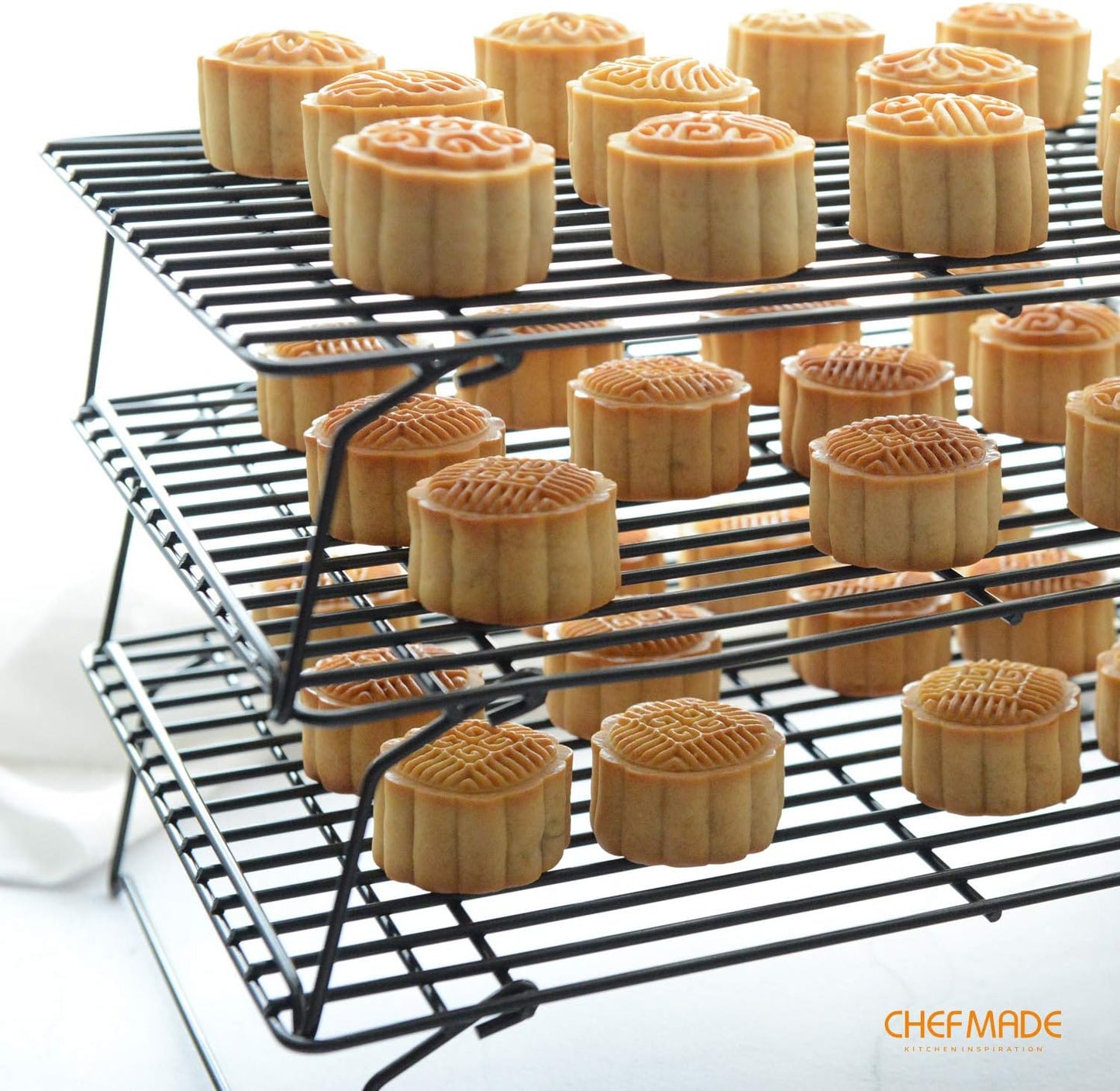 CHEFMADE Baking and Cooling Rack Set, 13.5-Inch 3-Tier Non-Stick Stackable Collapsible Rectangle Wire Rack for Oven Baking (Black)