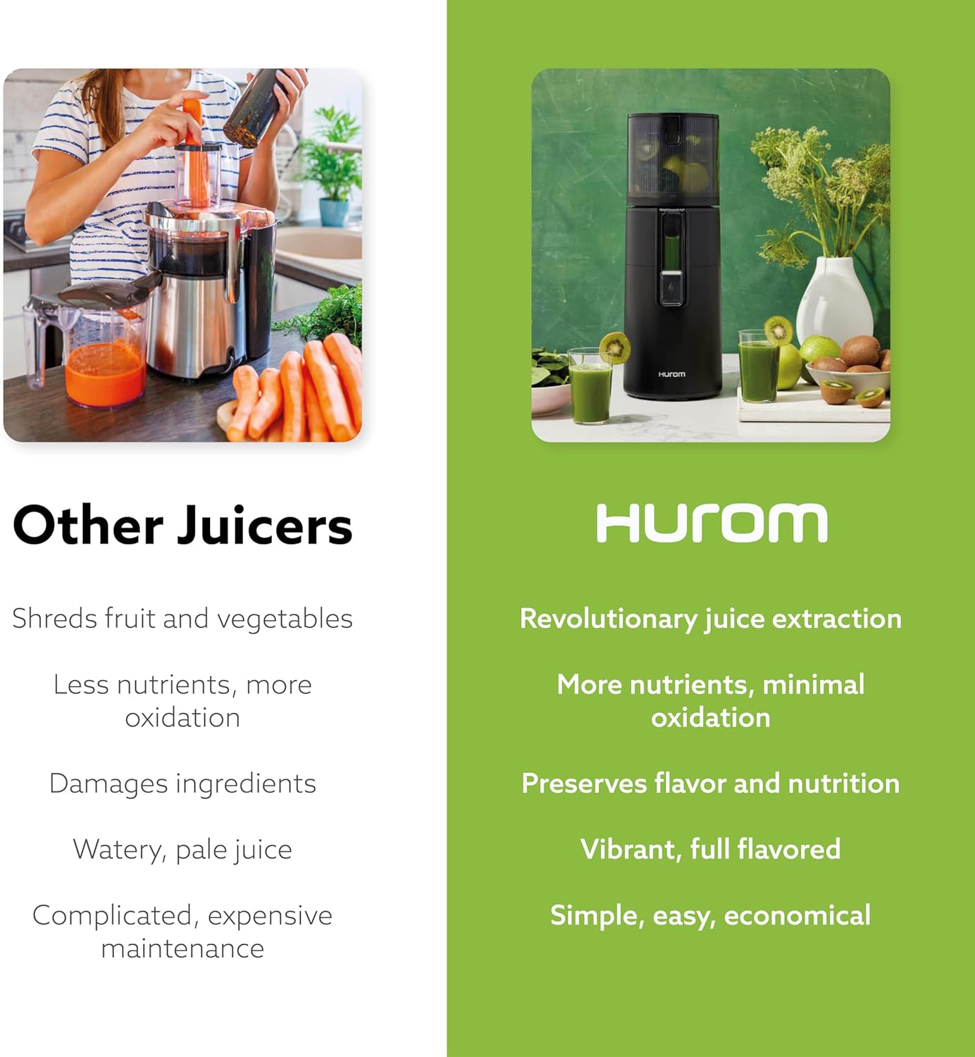Hurom H400 Cold Press Juicer Machine, Award Winning Masticating Slow Juicer, Easy to Clean, Strainer & Hands Free with Self Feeding, Wide Mouth Hopper, Easy Assembly (Two-Tone Beige)