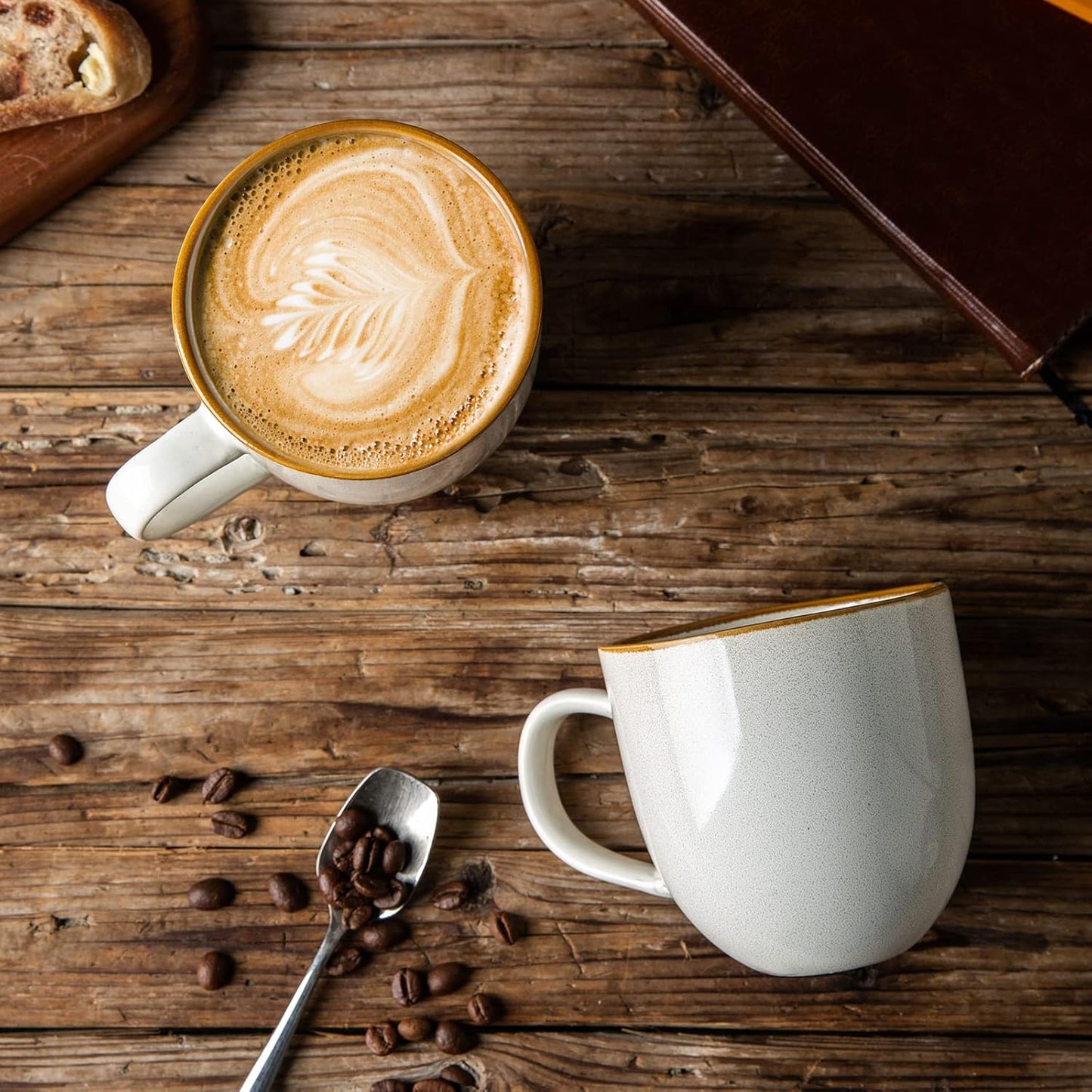 AmorArc 12oz Coffee Mugs, Ceramic Coffee Mugs set of 6 for Man, Woman, Dad, Mom, Modern Coffee Mugs with handle for Latte/Cappuccino/Milk/Cocoa. Dishwasher&Microwave Safe, White-Reactive Glaze