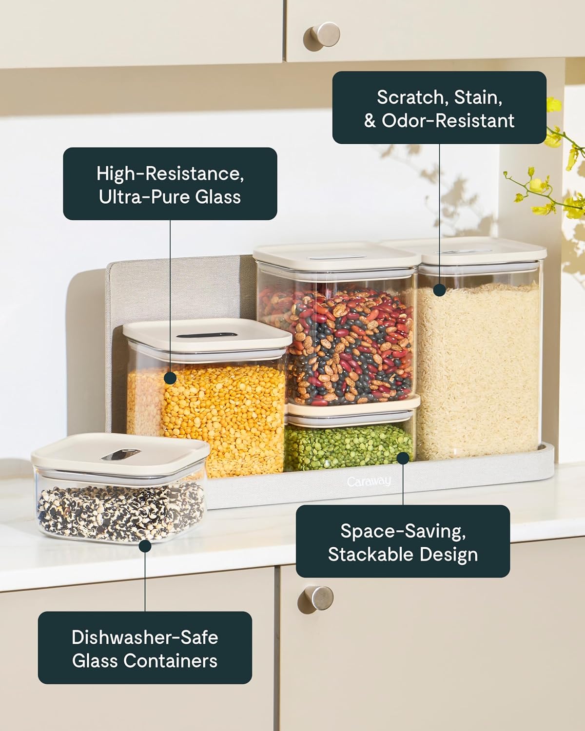 Caraway 4qt Glass Airtight Food Storage Container with Lid – Non-Toxic, BPA-Free Kitchen Storage Container – Stackable, Space-Saving Airtight Container for Dry Goods and More - Gray