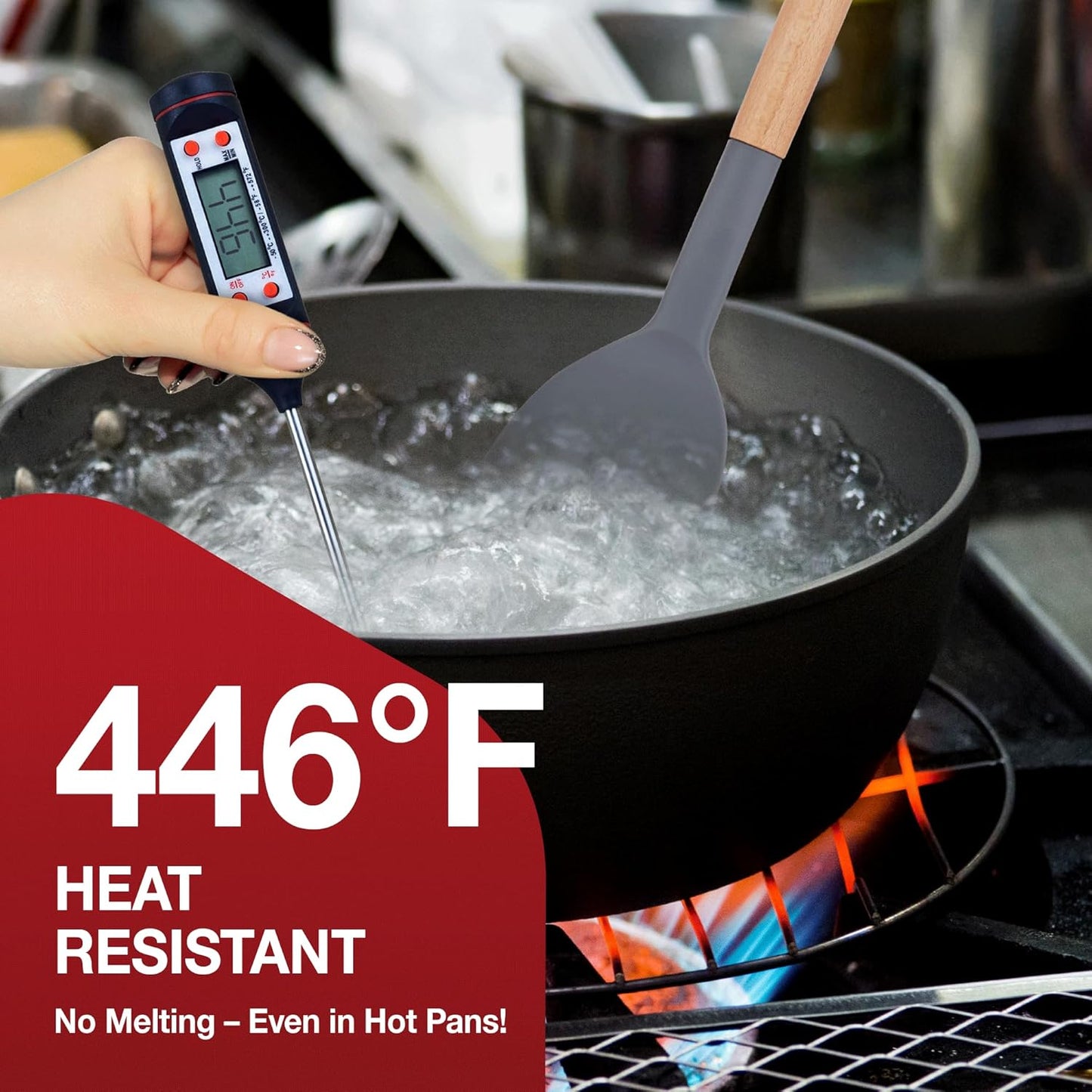 Pack of 2 Silicone Spatula, Non Stick Slotted Spatulas with Wooden Handle, Ideal Wood Kitchen Utensils Set for Frying, Baking, Flipping & Turning, Heat Resistant Silicone Turner for Non Stick Cookware