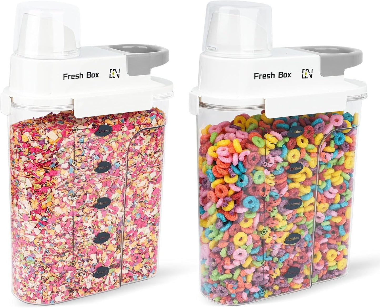 Cereal Storage Container 2Pack,85oz/2.5L Airtight Food Storage Containers With Lids,Organizers Storage With Measuring Cup for Beans,Sugar,Rice,Nuts,Snacks,Dog Cat Pet Food,Candy
