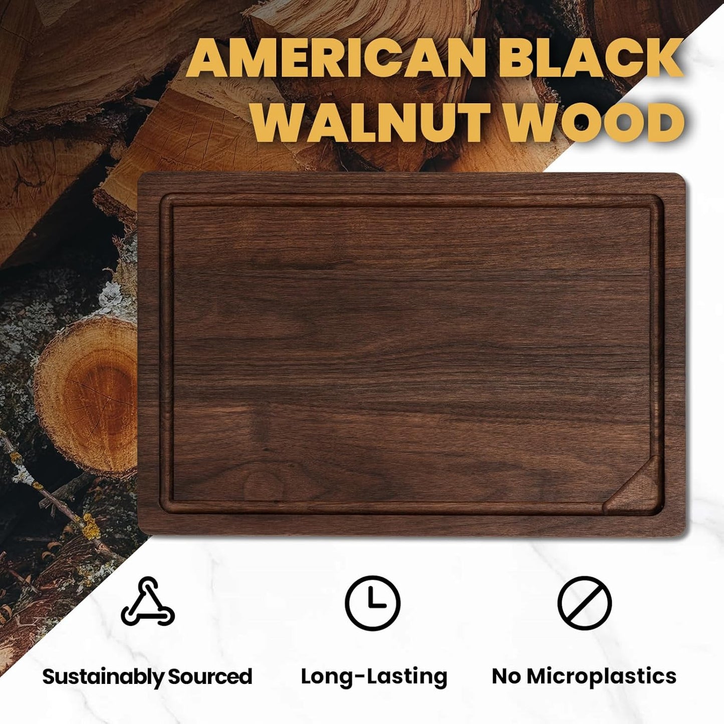 Heimlove Walnut Wood Cutting Board for Kitchen, 15x10 American Walnut Cutting Board Reversible Wooden Chopping Board With Juice Grooves and Handles, Ideal Gift for Valentine's Day, Wedding(Gift Box)