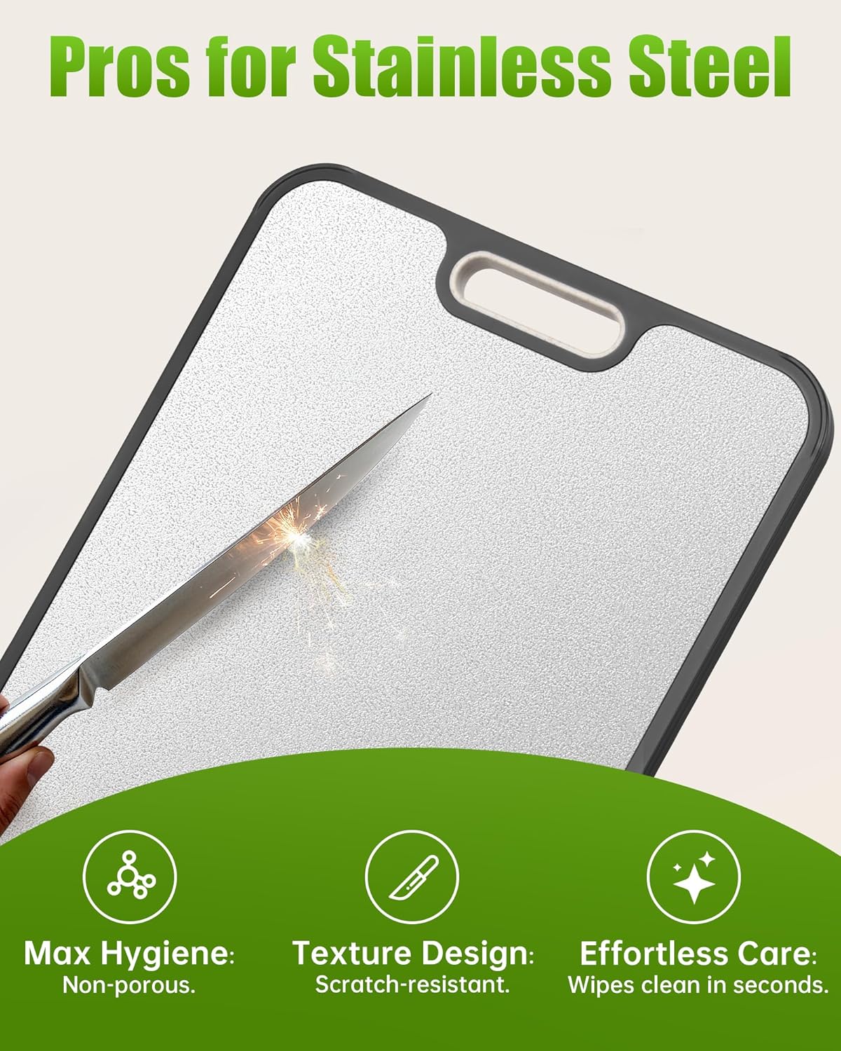 Stainless Steel Cutting Board, Double Sided 304 Steel & Food-Grade PP, Large Chopping Board Food Grade for Meat and Fruit, Non-Slip, Gifts for Housewarming 16”×11”