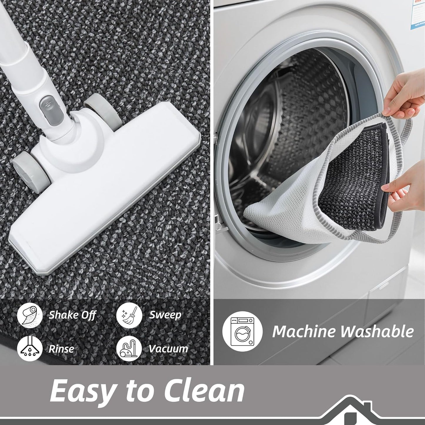 BEQHAUSE Kitchen Rugs and Mats 2PCS, Non-Slip Kitchen Mats for Floor, Absorbent and Stain Resistant Kitchen Runner, Machine Washable Rugs for Kitchen, Laundry & Sink, 24"x36"+24"x60", Charcoal