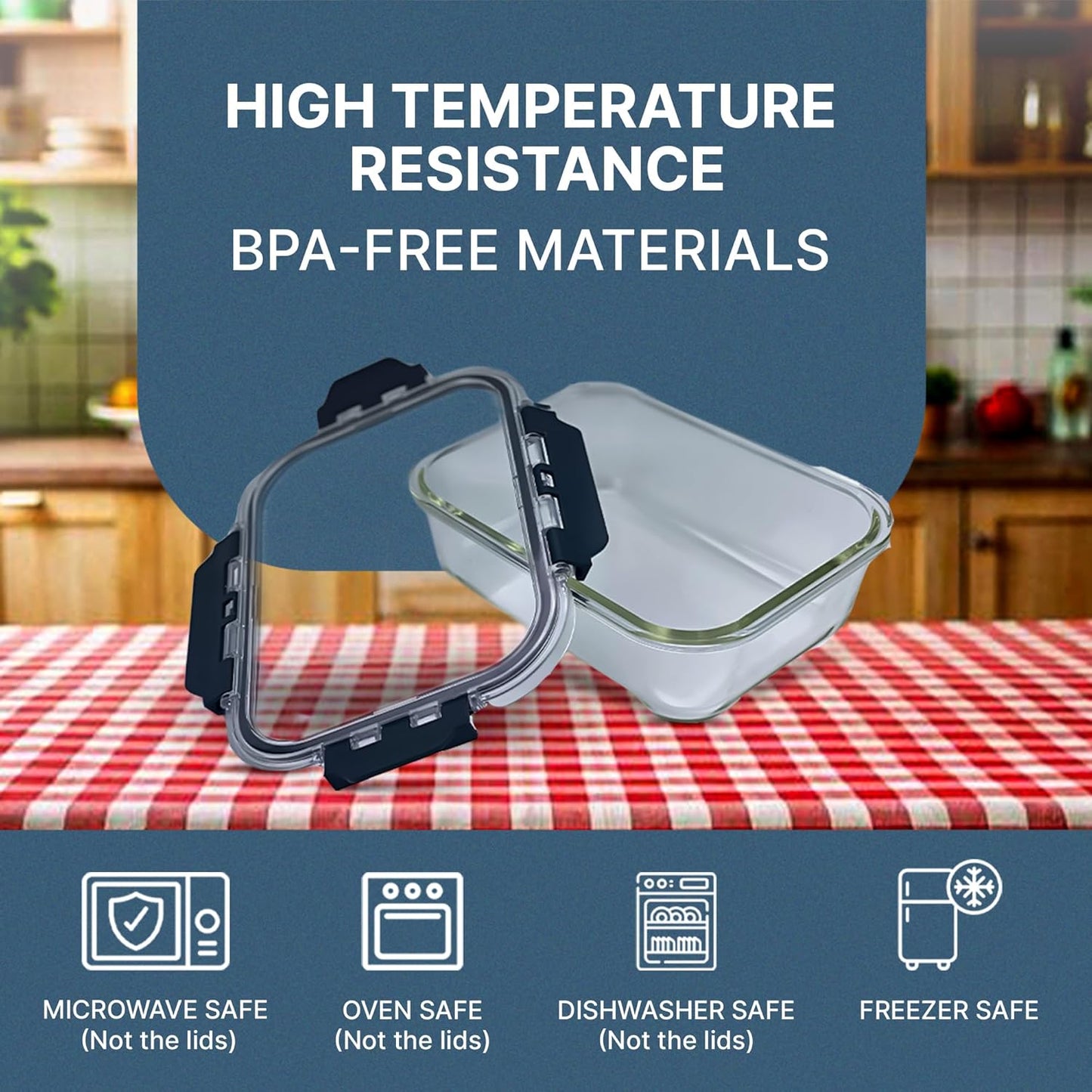 Glass Food Storage Containers with Lids, 5-Piece Set – Airtight, Leakproof, Oven & Freezer Safe, BPA-Free