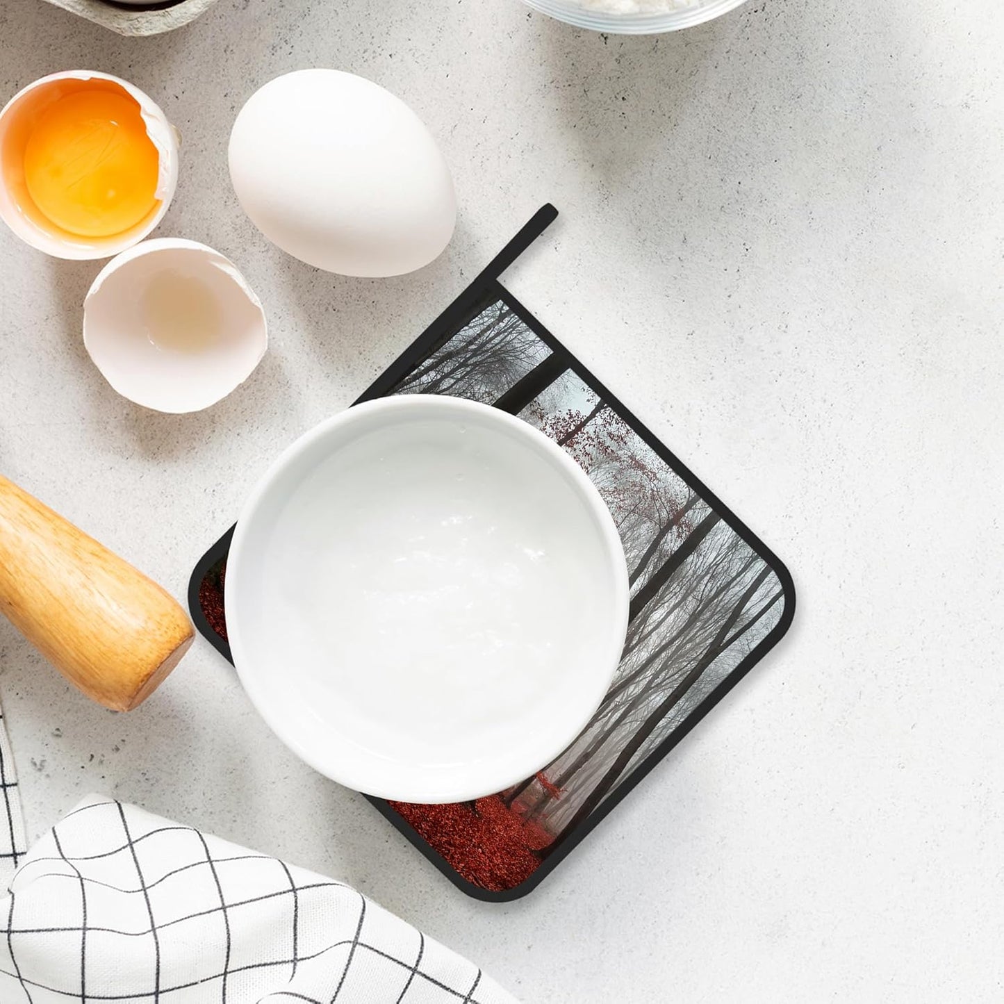 Pot Holder Set of 2,Misty Forest Red Kitchen Heat Resistant Potholder for BBQ Cooking Baking,Food Hot Pat for Women Men Kitchen Wear