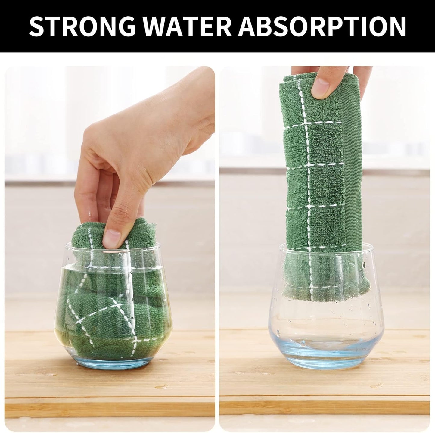 Homaxy 100% Cotton Terry Kitchen Dish Cloths, Ultra Soft and Absorbent Dish Towels for Kitchen, Suitable for Drying and Washing Dishes, 12 Pack, 12 x 12 Inches, Grass Green