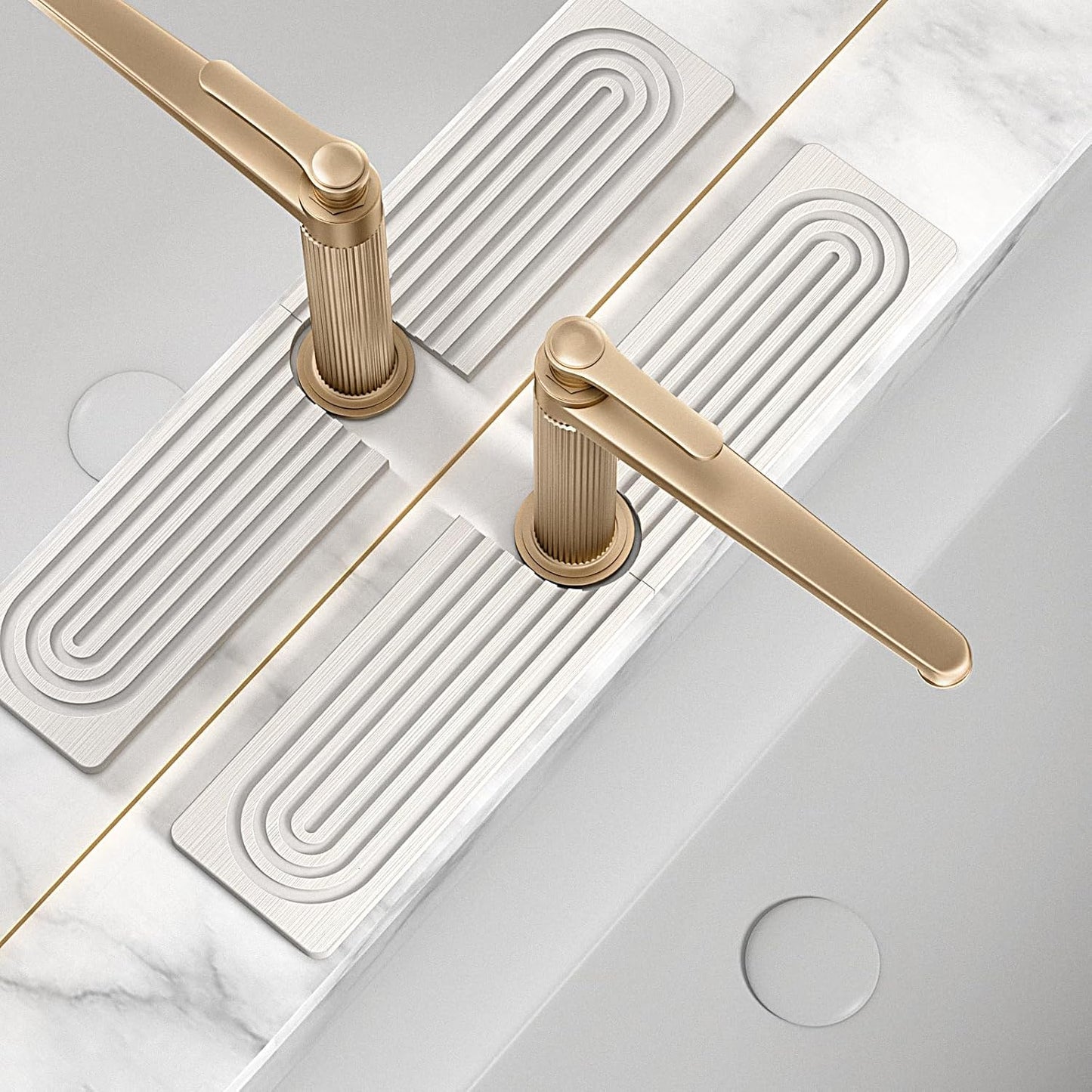 Faucet Mat for Kitchen Sink, Diatomite Stone Drying Sink Protectors, Bathroom Faucet Splash Guard, Quick Dry Water Absorbing, Non-Slip Stone Tray for Kitchen Counter, White, 20" x 3.9"