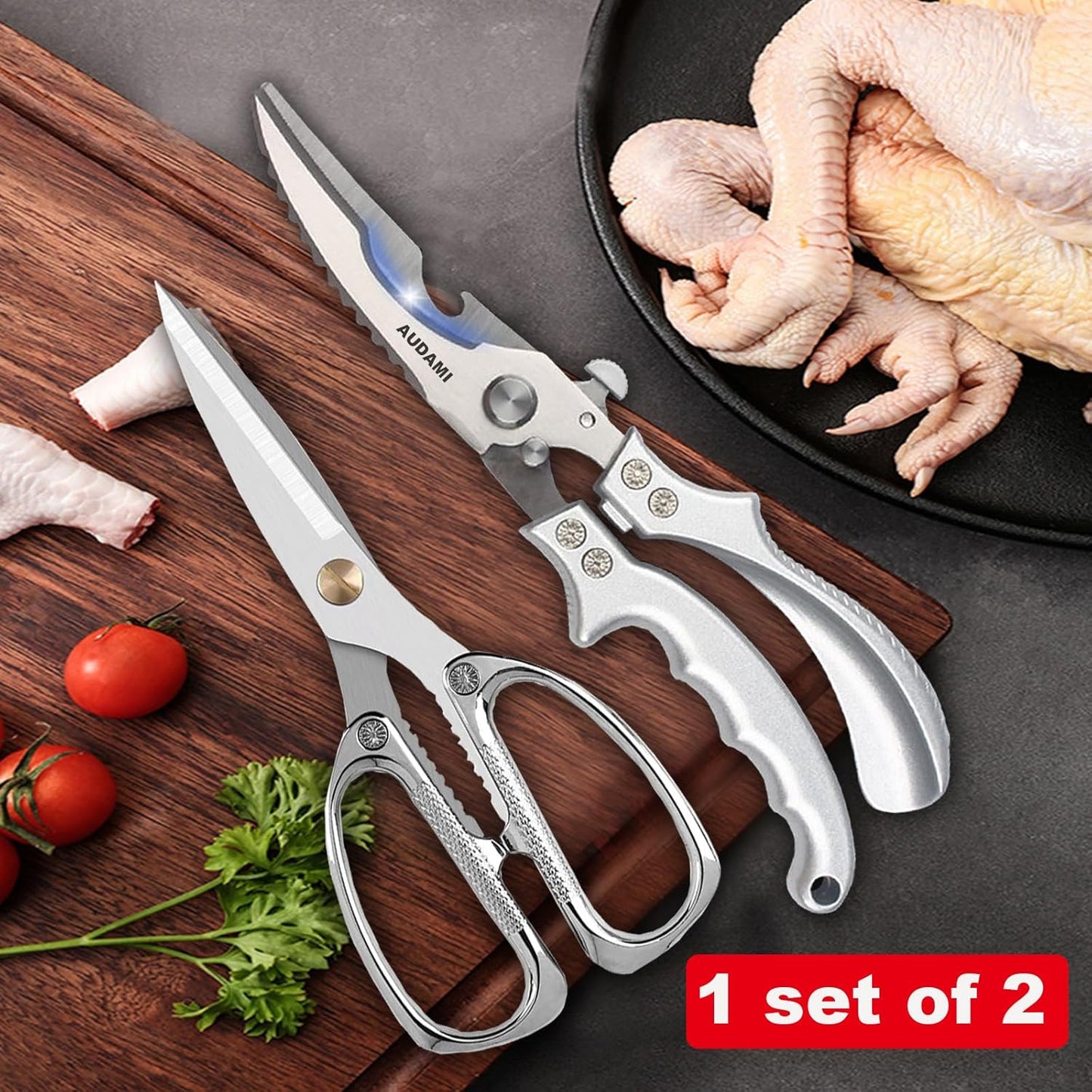 2 Pack Kitchen Shears,Heavy Duty Stainless Steel All-Purpose Poultry Meat Scissors for Cooking-Dishwasher Safe