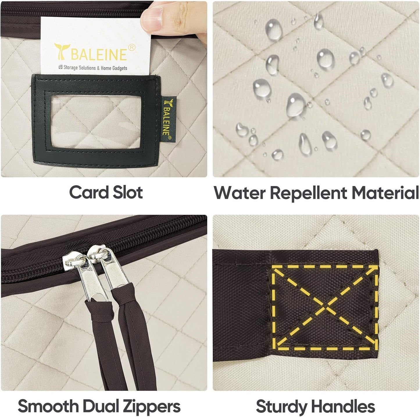 BALEINE China Storage Containers, Sturdy Quilted Wine Glass Storage, Plate Organizer with Carry Handles, Moving Boxes for Dishes, Cups, Mugs and Stemware (Plate Mug Combo, Soft Shell Cream)