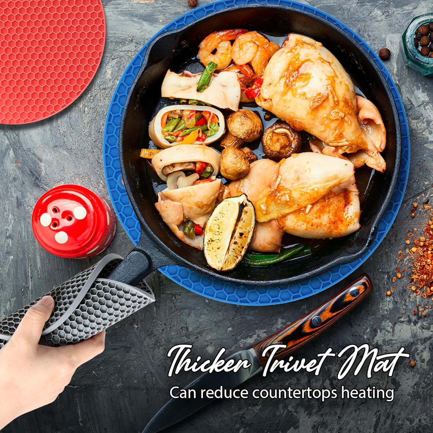 Joyhalo Trivets for Hot Dishes - Hot Pads for Kitchen, Silicone Pot Holders for Hot Pots and Pans, Silicone Mats for Kitchen Countertops, Table, Flexible Easy to Wash and Dry, True Blue