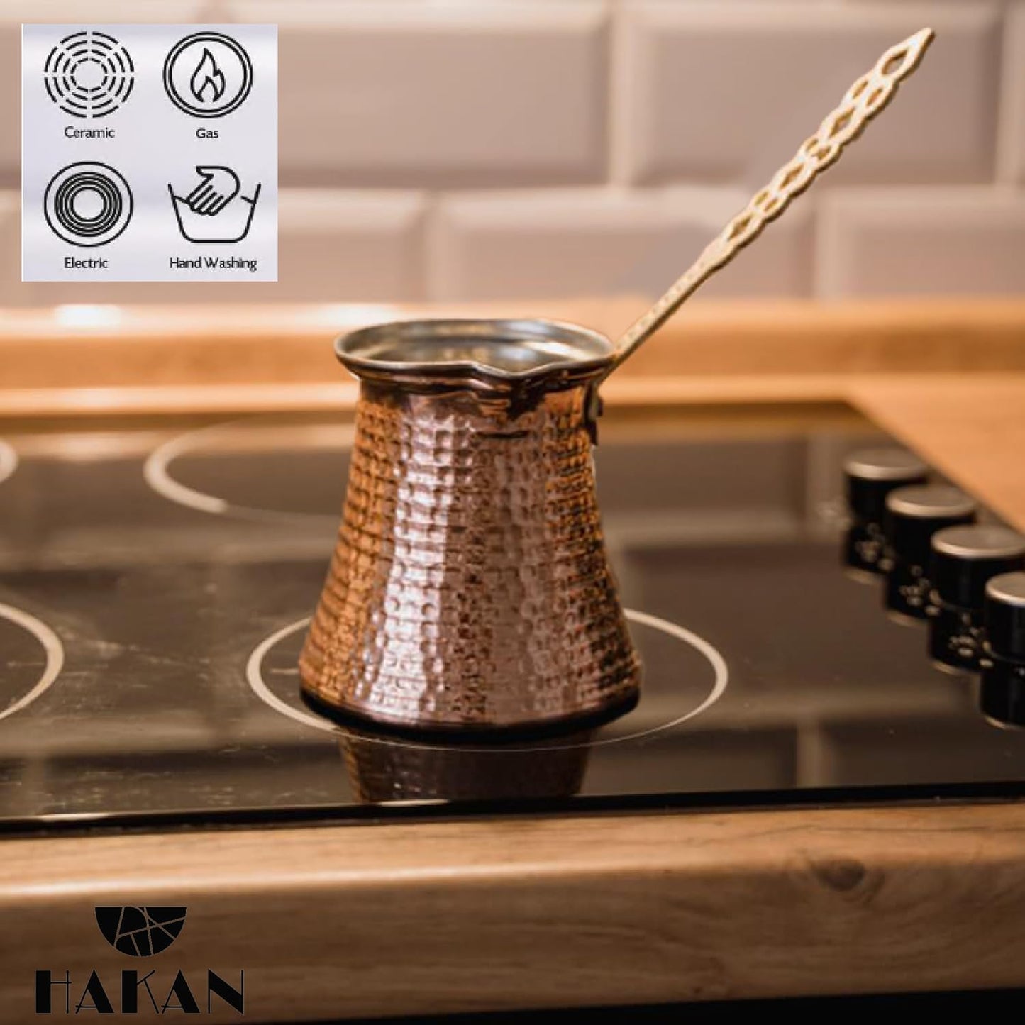 Hakan Turkish Coffee Pot | Stove Top Water Boiler, Coffee Maker, Butter, Chocolate & Milk Warmer | Even and Quick Heat with Handcrafted Copper Material | Coffee Gifts Idea, 13.2 Oz (390 cc)