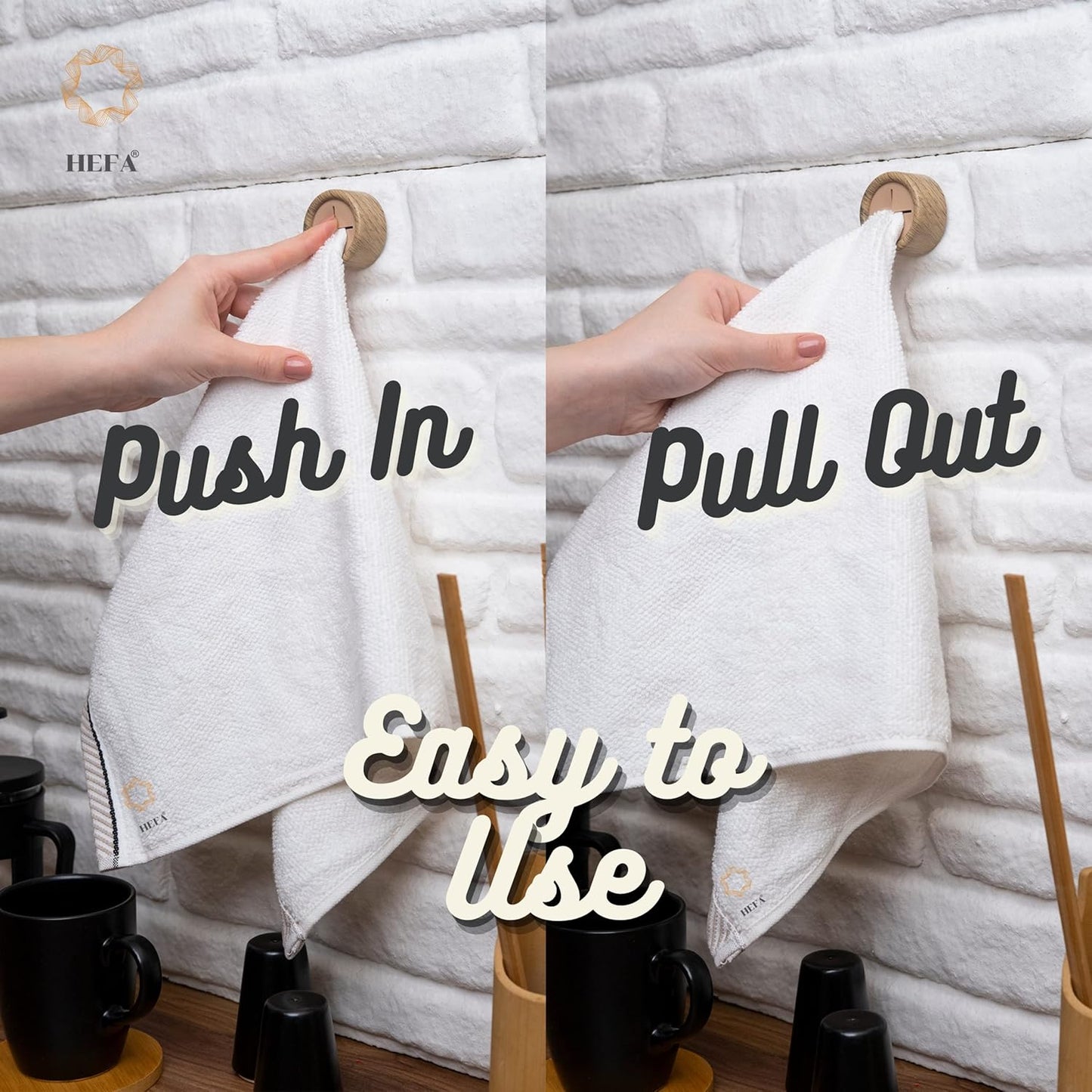 HEFA Towel Hooks, 8 Pack, Kitchen Organization, Modern Design, Plastic, Polished, Wall Mount, Storage Hook