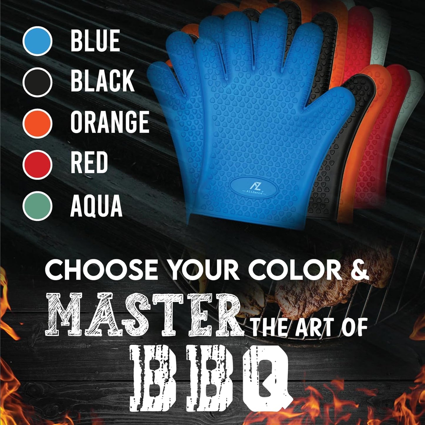 Silicone Smoker Oven Gloves & BBQ Set – Extreme Heat Resistant, Waterproof Oven Mitts, Mini Gloves, Hot Pads & Pot Holders for Cooking, Grilling, Baking & Fireworks, Extra Soft, Pack of 6. (Black)