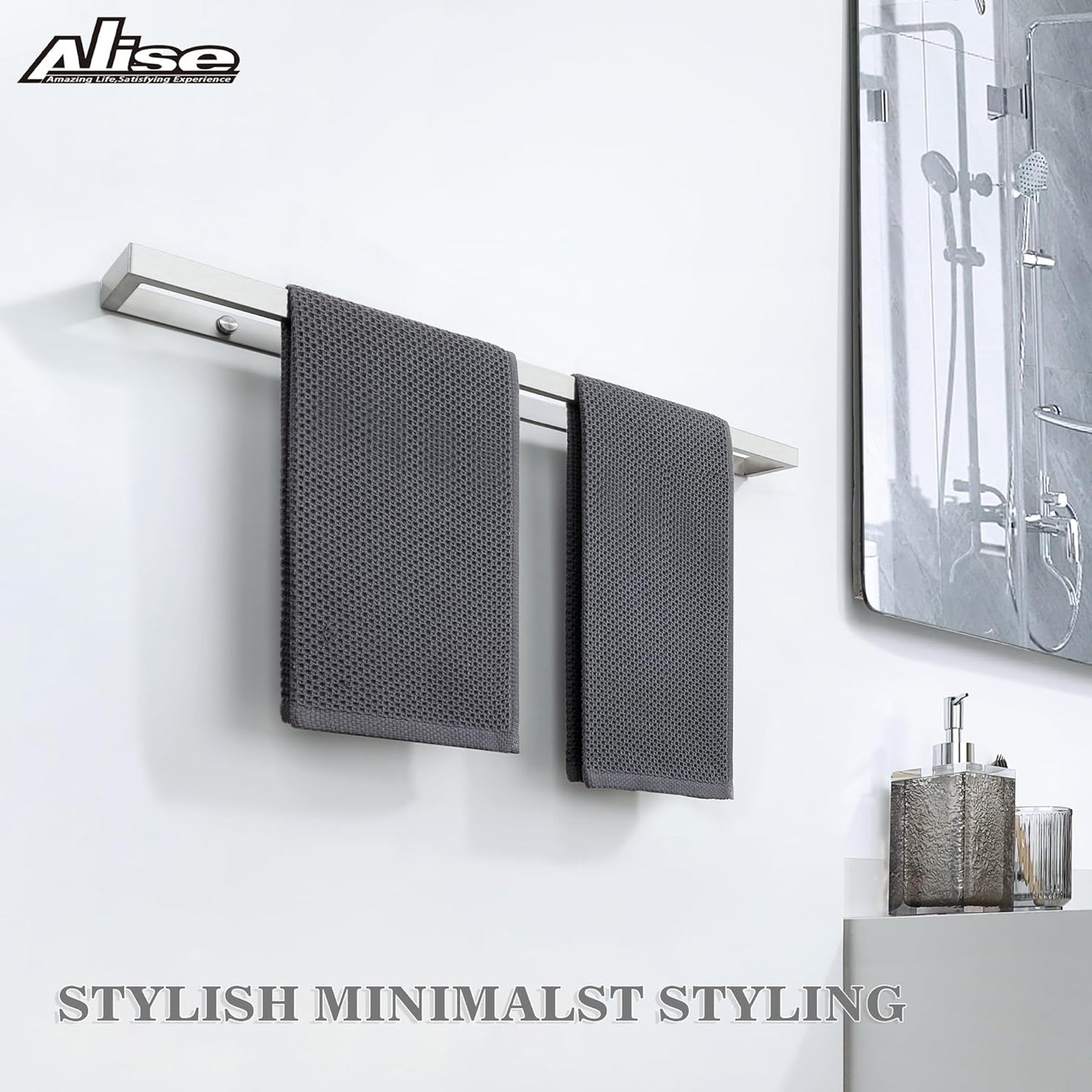 Alise Bath Towel Bar,Wall Mount Towel Holder Towel Rack Towel Hanger for Bathroom Lavatory,24 Inch SUS304 Stainless Steel Towel Rail,Brushed Finish GJF060-LS