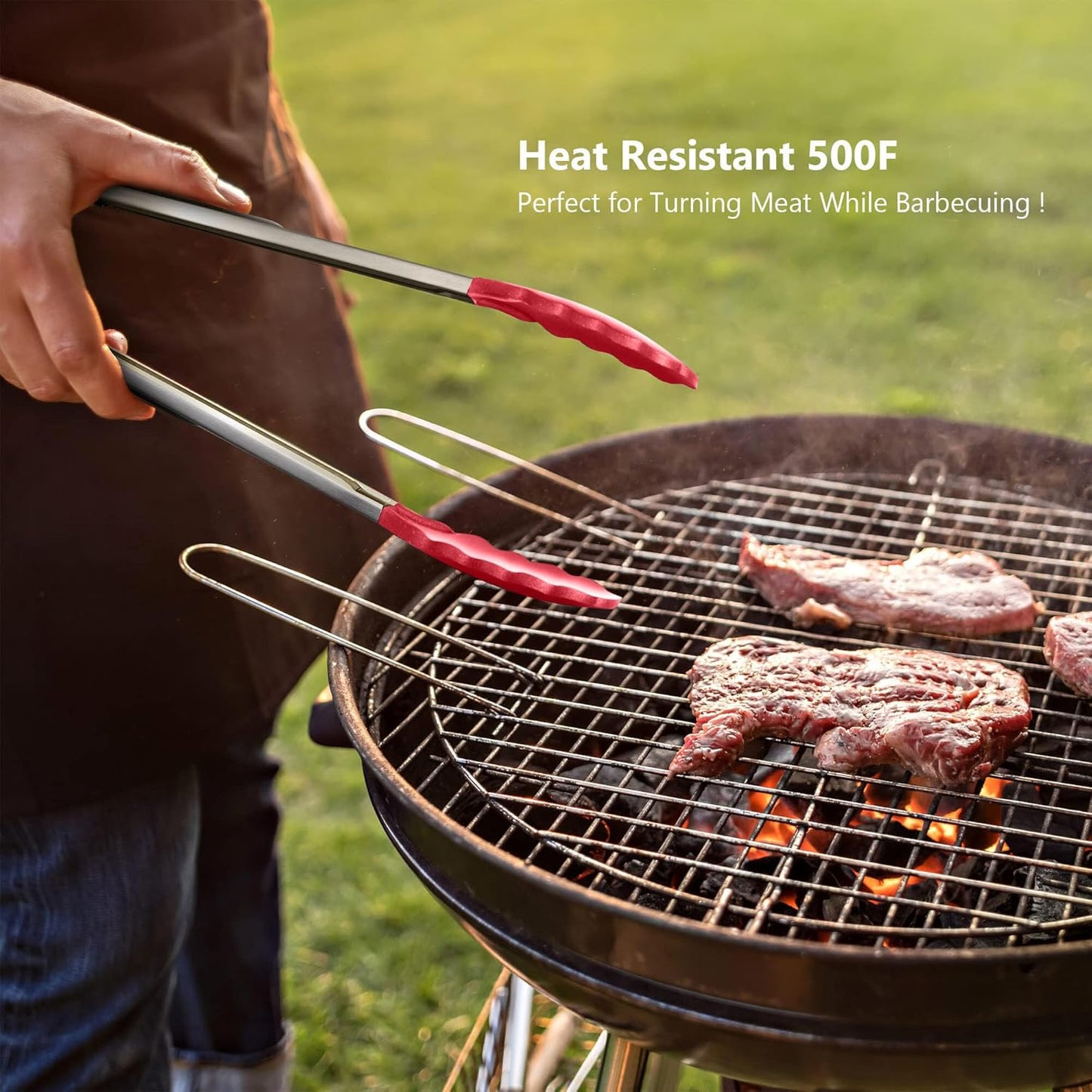 Silicone Spatulas Set Turners Tongs Cooking Utensils Set High Heat Resistant Kitchen Scraper Spatulas for Cooking Mixing Baking BPA Free Dishwasher Safe, Red