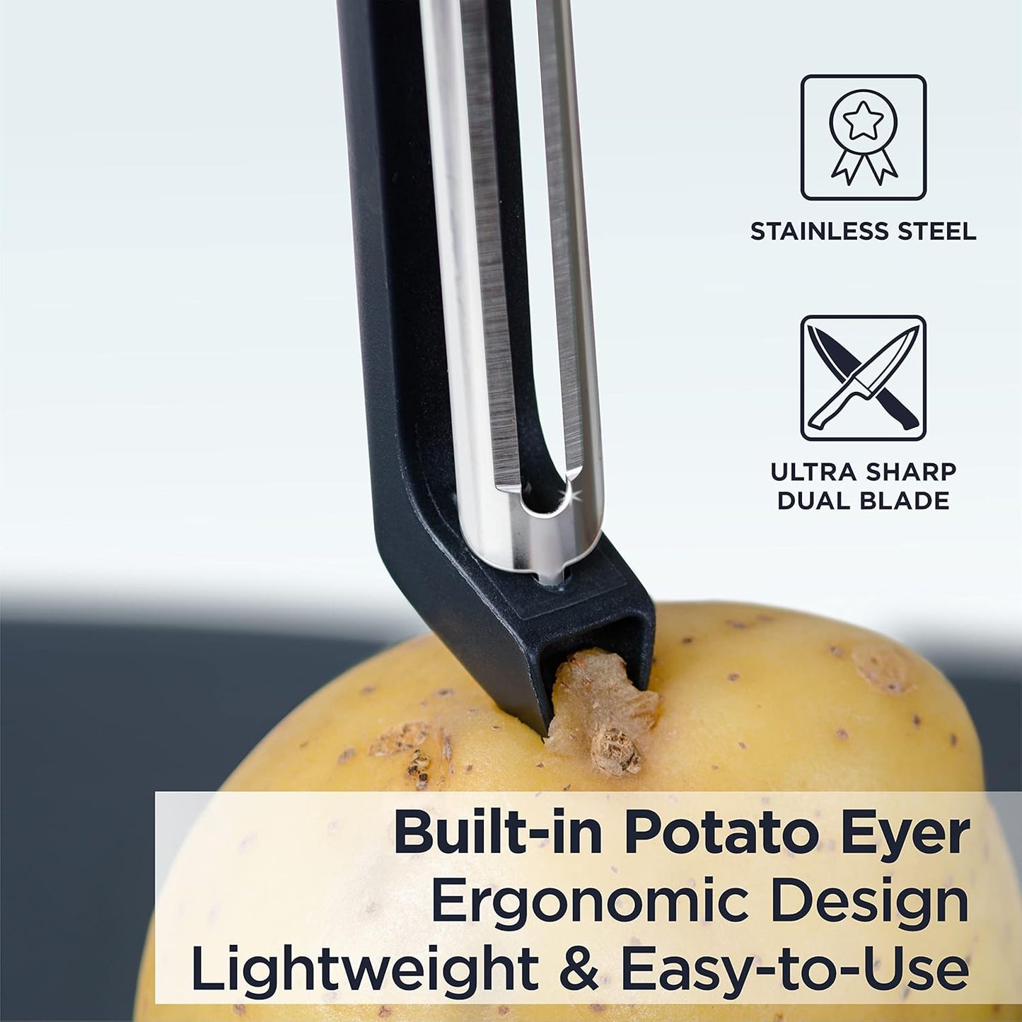 Deiss PRO Swivel Vegetable Peeler - Sharp Stainless Steel Peeler With Easy Non-Slip Hand Grip, Potato Peelers For Kitchen, Fruit, Carrot, Apple, Veggie, Kiwi, Durable, And Dishwasher Safe (BLACK)