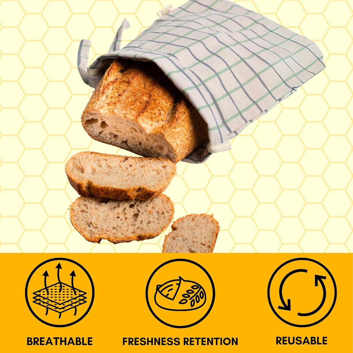 Keeki Bag - The Original Beeswax Lined Bread Bag for Homemade & Sourdough | Reusable Linen Bread Storage | Beeswax Wrap Alternative | Plastic-Free Storage w/Wide Drawstring Closure - Natural