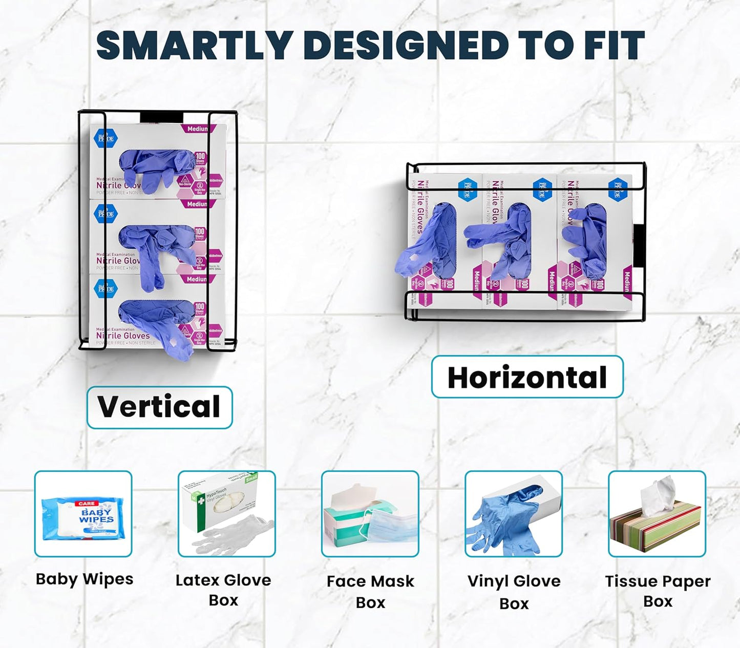 Alpine Glove Holder for Wall Mount - Latex Glove Holder Wire Glove Dispenser for Wall Disposable Glove Box & Tissue Box - Fits 3 Boxes (Black)