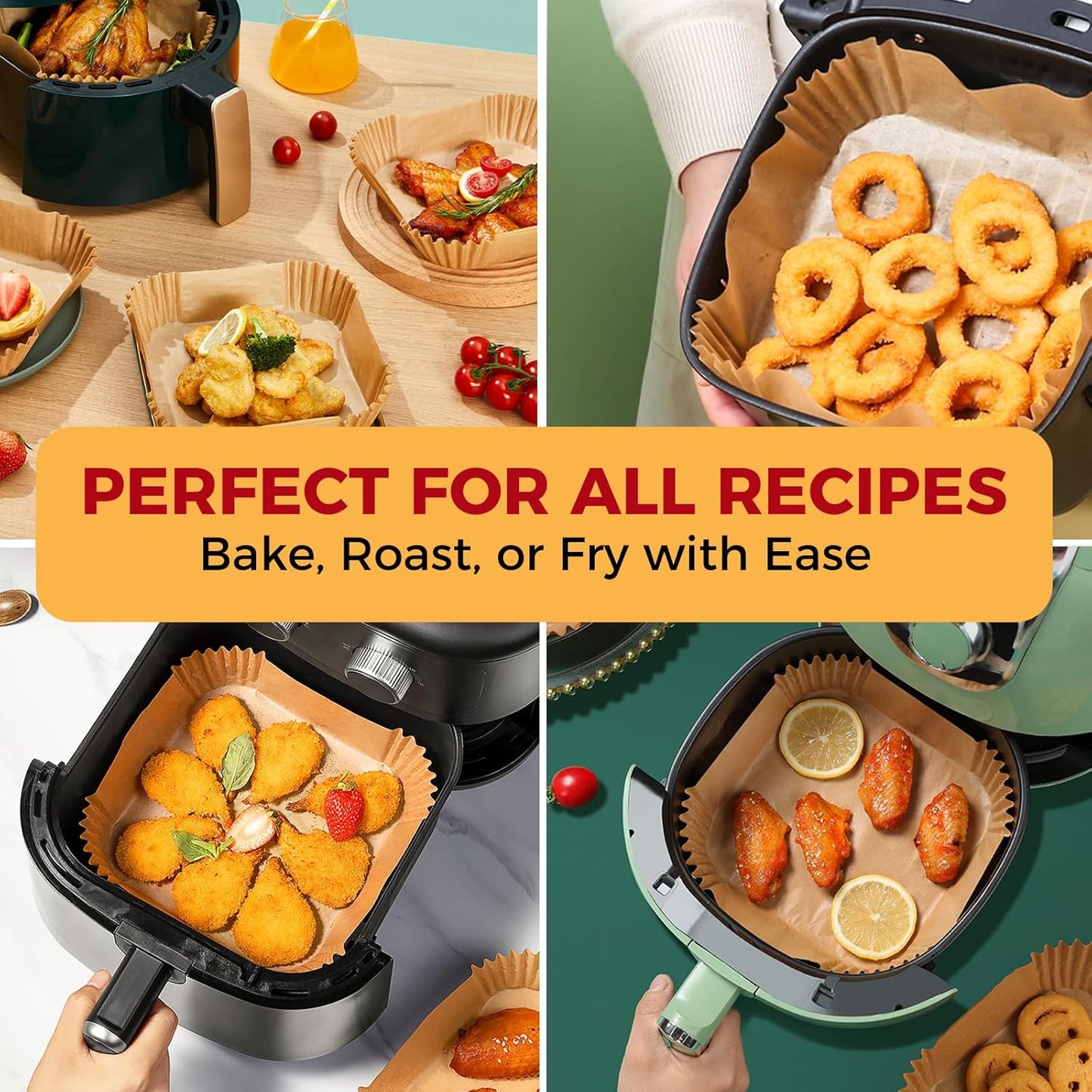 Air Fryer Liners Disposable - 100Pcs 4.7In Square Parchment Paper for Air Fryer, Non-Stick Oilproof Baking Paper Sheets for 1-3 QT Airfryer Basket