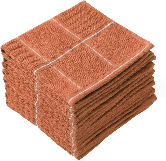 Glynniss Dish Cloths for Kitchen Washing Dishes, Super Absorbent Dish Rags, Cotton Terry Cleaning Cloths Pack of 8 (Rust, 12x12 inches)