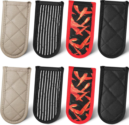 Geiserailie 8 Pieces Pan Handle Sleeve Heat Resistant Pot Sleeve Grip Non-Slip Skillet Pot Holder Machine Washable Cast Iron Handle Cover Cotton Assist Holder, 4 Styles, 3 x 6 Inch(Vivid Style)