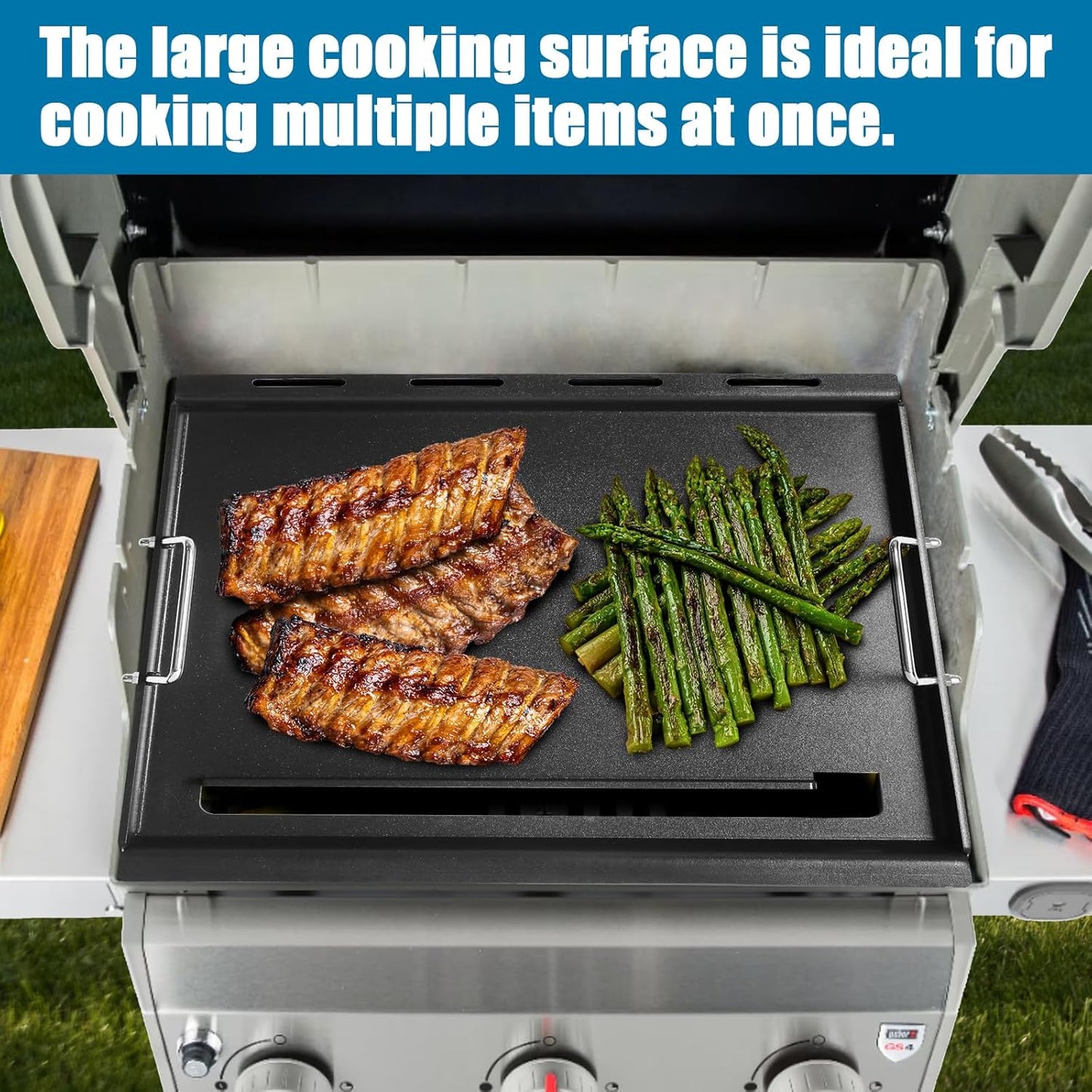 Full-Size Griddle Inserts for Weber Spirit 200 Spirit II 200 Series Grills Nonstick Flat Top Griddle with Handles for Weber Spirit E-210 E-220 S-210 S-220 GS4 Spirit II E-210 S-210 E-220 S-220 Series