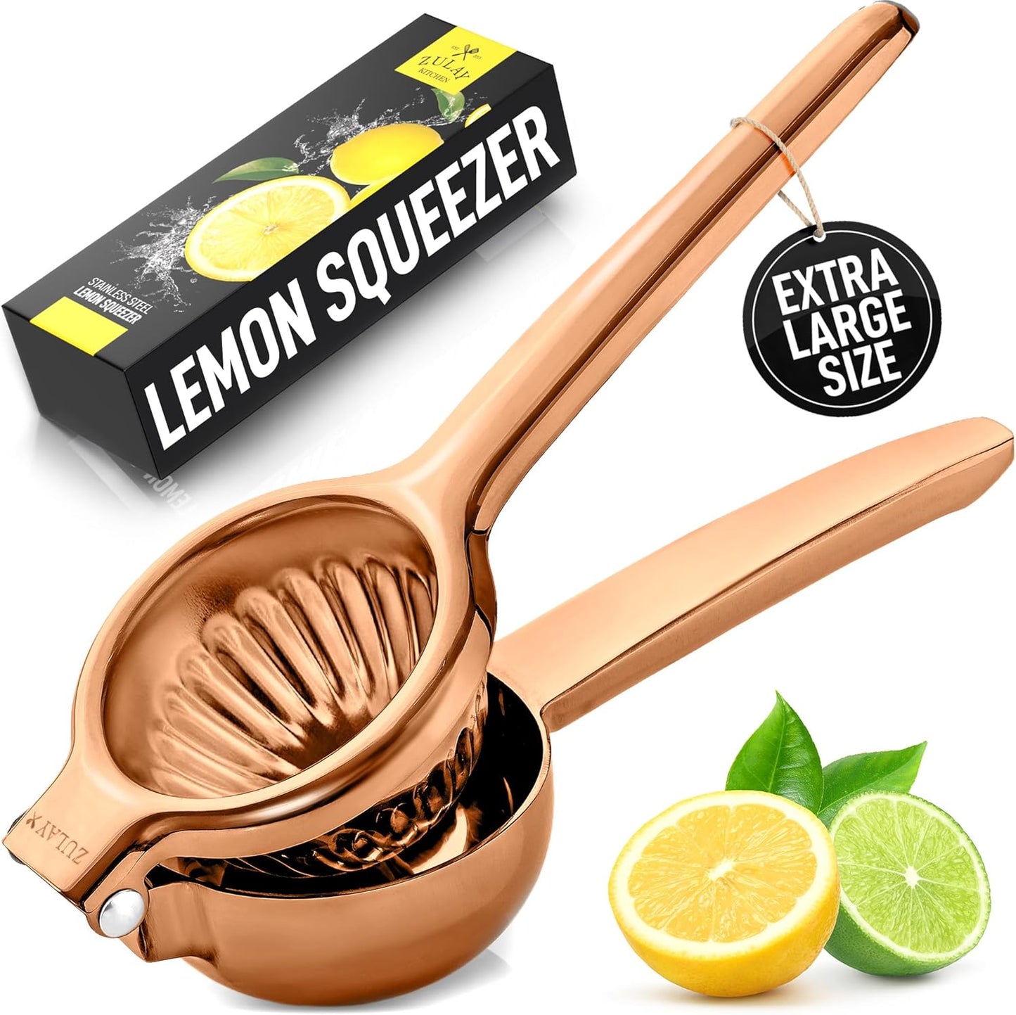 Zulay Extra Large Lemon Squeezer Stainless Steel - Easy Squeeze Heavy Duty Lemon Juicer Hand Press - Ergonomic Citrus Squeezer & Fruit Juicer for Small Oranges, Lemons, & Limes