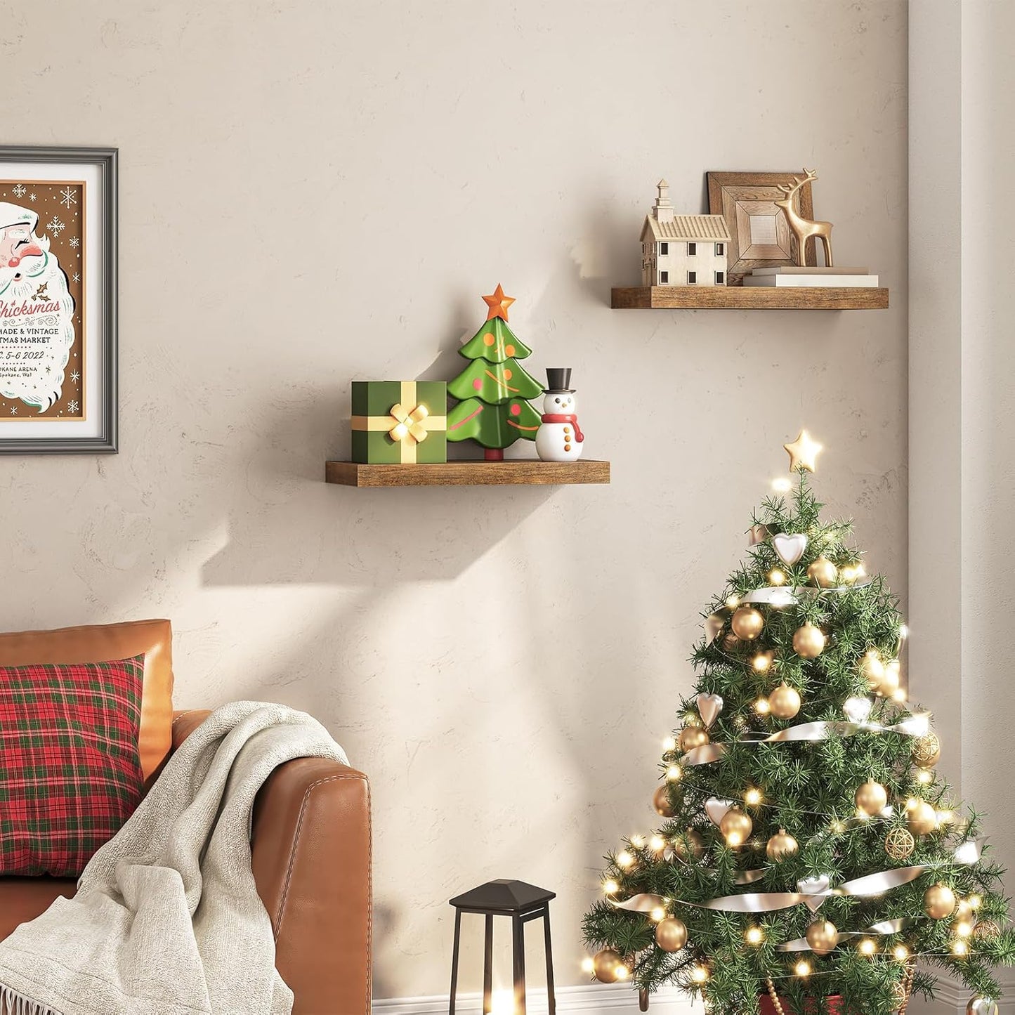 HOOBRO Floating Shelves for Wall, Wall Mounted Shelf Set of 2, 15.7" Hanging Shelf with Invisible Brackets, for Wall in Bathroom, Bedroom, Toilet, Kitchen, Living Room, Office, Rustic Brown BF40BJ01