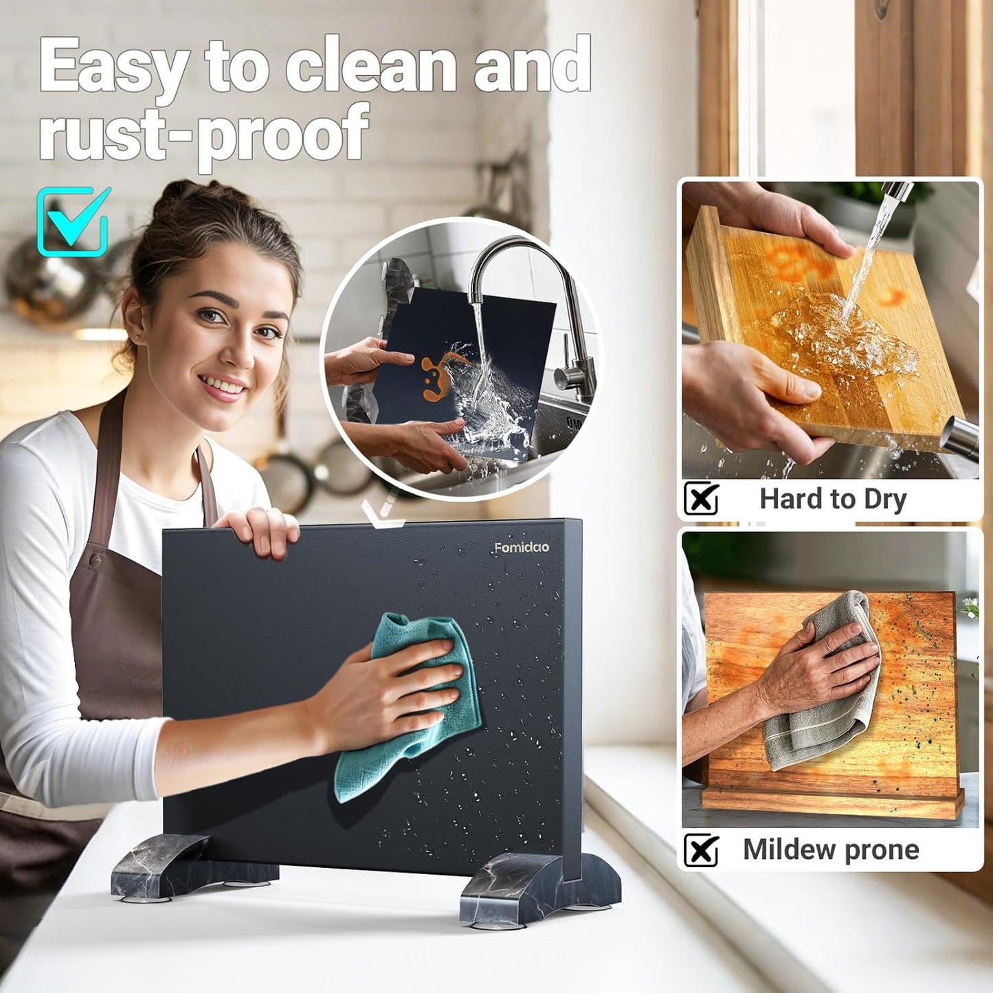 Magnetic Knife Holder Block,Black Magnetic Knife Stand for Kitchen Counter Top,Double Sided Stainless Steel Knife Storage,Strong Magnet Knife Rack