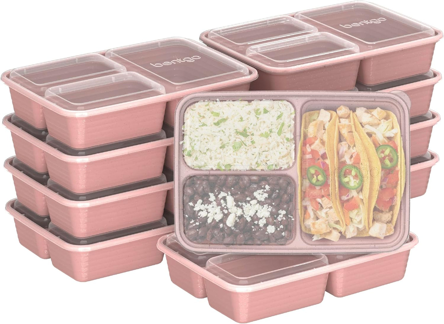 Bentgo 20-Piece Lightweight, Durable, Reusable BPA-Free 3-Compartment Containers - Microwave, Freezer, Dishwasher Safe (Garden Edition - Rosette Glitter)