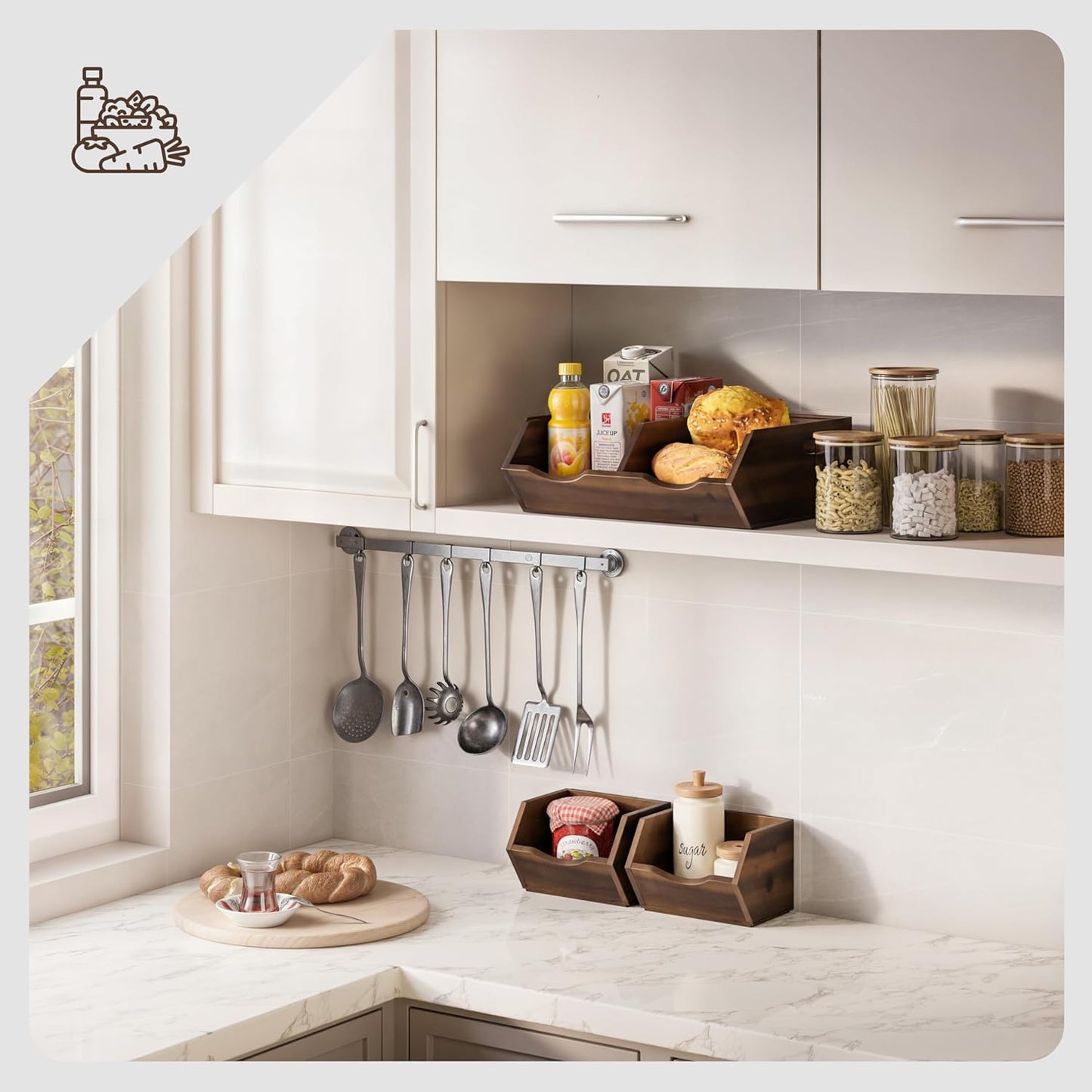 HOLANA Acacia Potato and Onion Storage Bin - Stackable Wooden Storage Bins - Pantry Baskets Organization and Storage - Onion and Potato Storage Bins for Kitchen Storage Organization