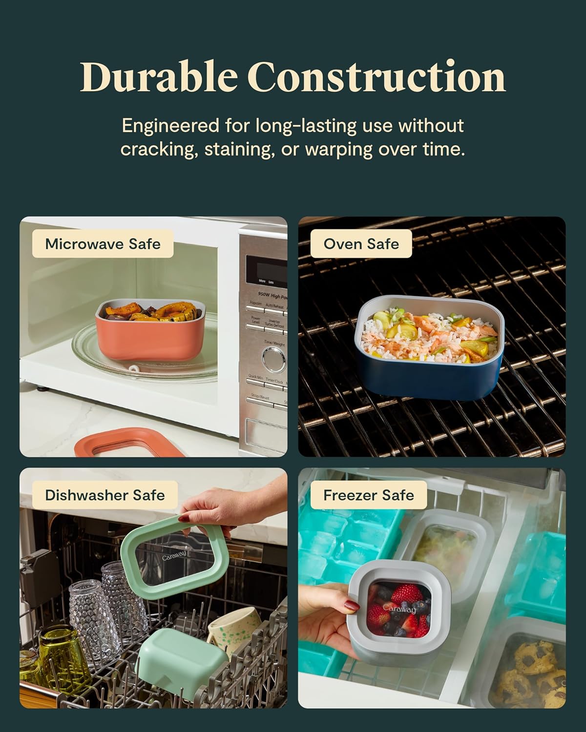 Caraway Mini Rectangle Food Storage Container - 2.6 Cup Glass Storage Container for Food - Non-Toxic Ceramic-Coated Glass - Air Release Technology - Compact & Stackable Design - Mist