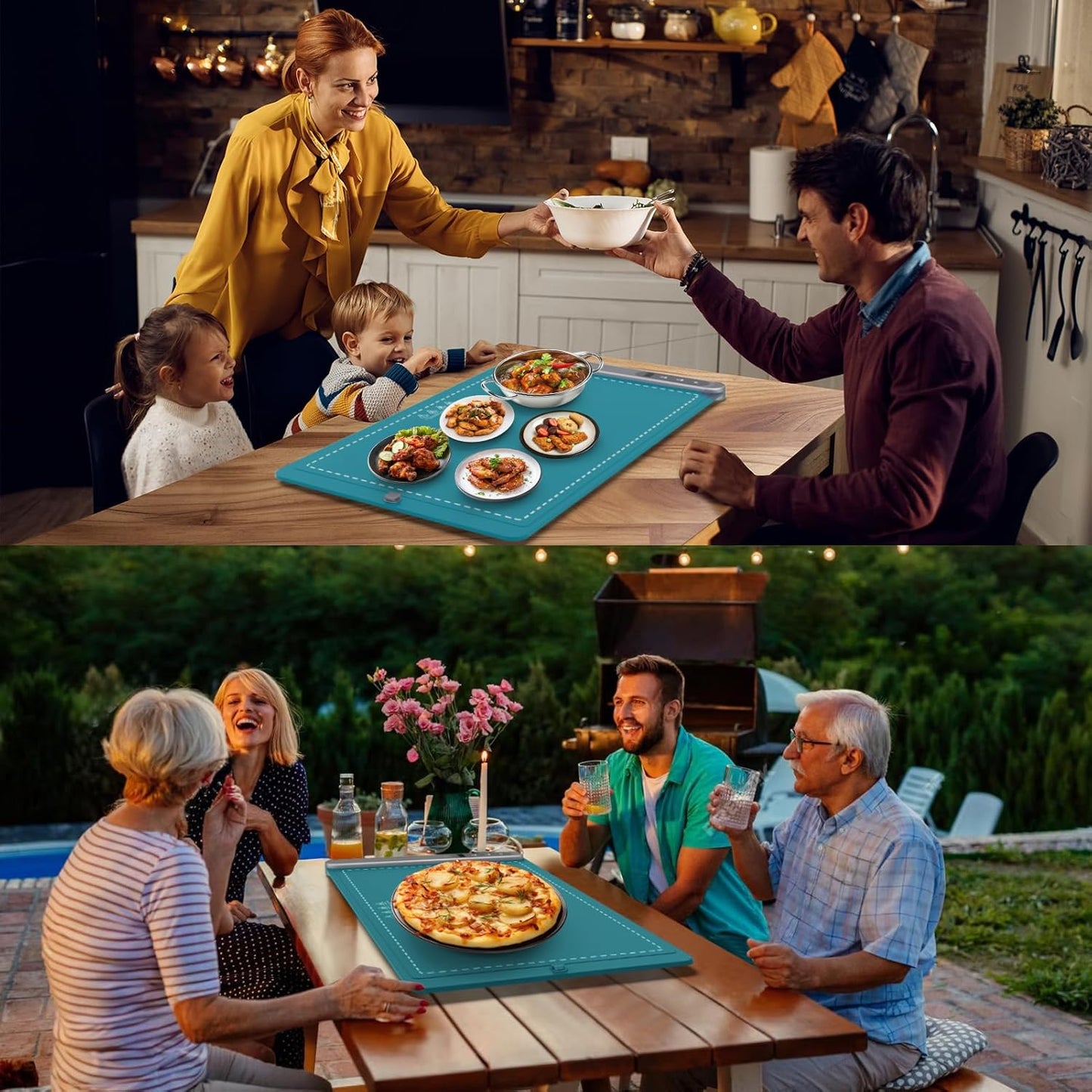 FYY Food Warming Mat - Electric Warming Tray with 6 Temperature Settings and 6 Hours Timer, Full Surface Graphene Heating Food Warmer, Premium Rollable Heating Tray for Gatherings, Parties, Dark Green