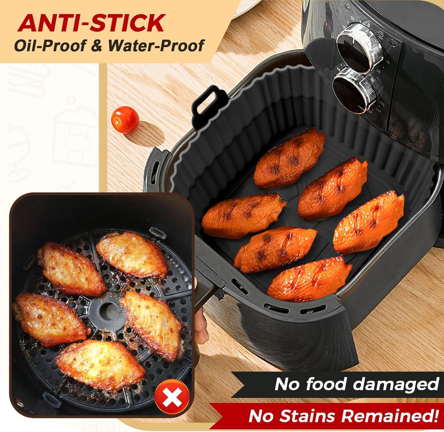 Buauty 3 Pack Air Fryer Silicone Liners 8inch Air Fryer Silicone Pot Reusable Food Grade Silicone Airfryer Liners Baking Basket Accessories Replacement of Flammable Disposable Parchment Paper