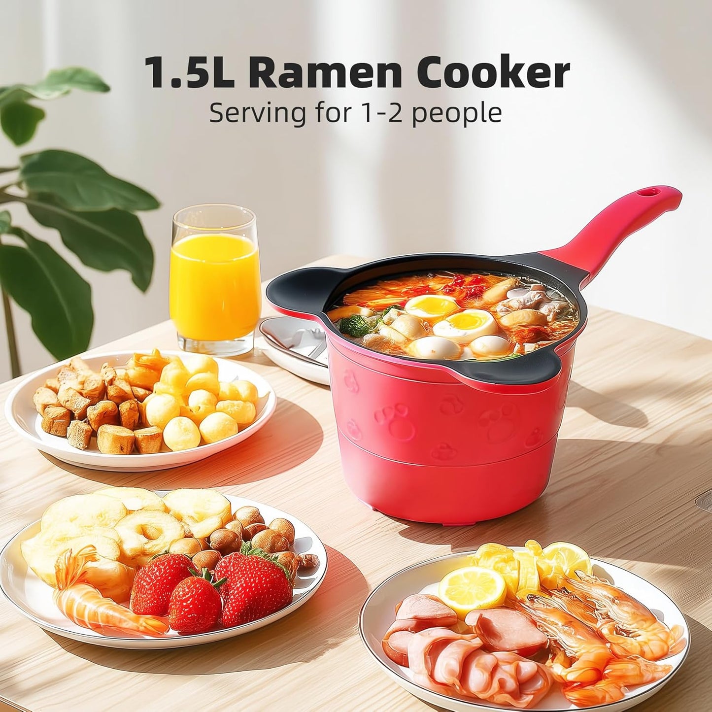 Electric Hot Pot 1.5L, Portable Mini Cooker for Ramen, Soup, Noodles & More – Fast Heating, Adjustable Temp, Non-Stick Pot, Auto Shutoff – Ideal for Dorms, Office, Travel