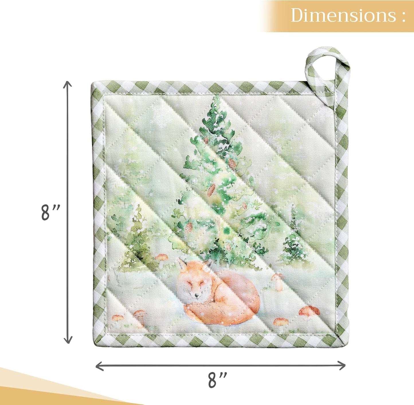 Maison d' Hermine Pot Holders Set 100% Cotton Heat Resistant Potholders 8" x 8" Hot Pads with Loop BBQ, Cooking, Baking, Grilling, Kitchen, Handling Hot Pans (Pack of 2, Winter Mornings)