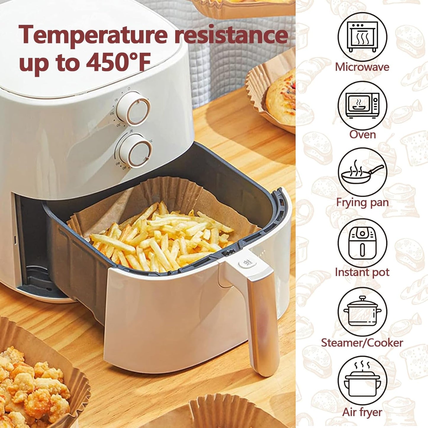 150 Pack 10 Inch Air Fryer Liners, Parchment Paper Sheets for Air Fryer Basket, Non-Stick, Disposable, Unbleached, Heat Resistant, Fits 5-8 QT Air Fryers, Oil-Free & Healthy Cooking